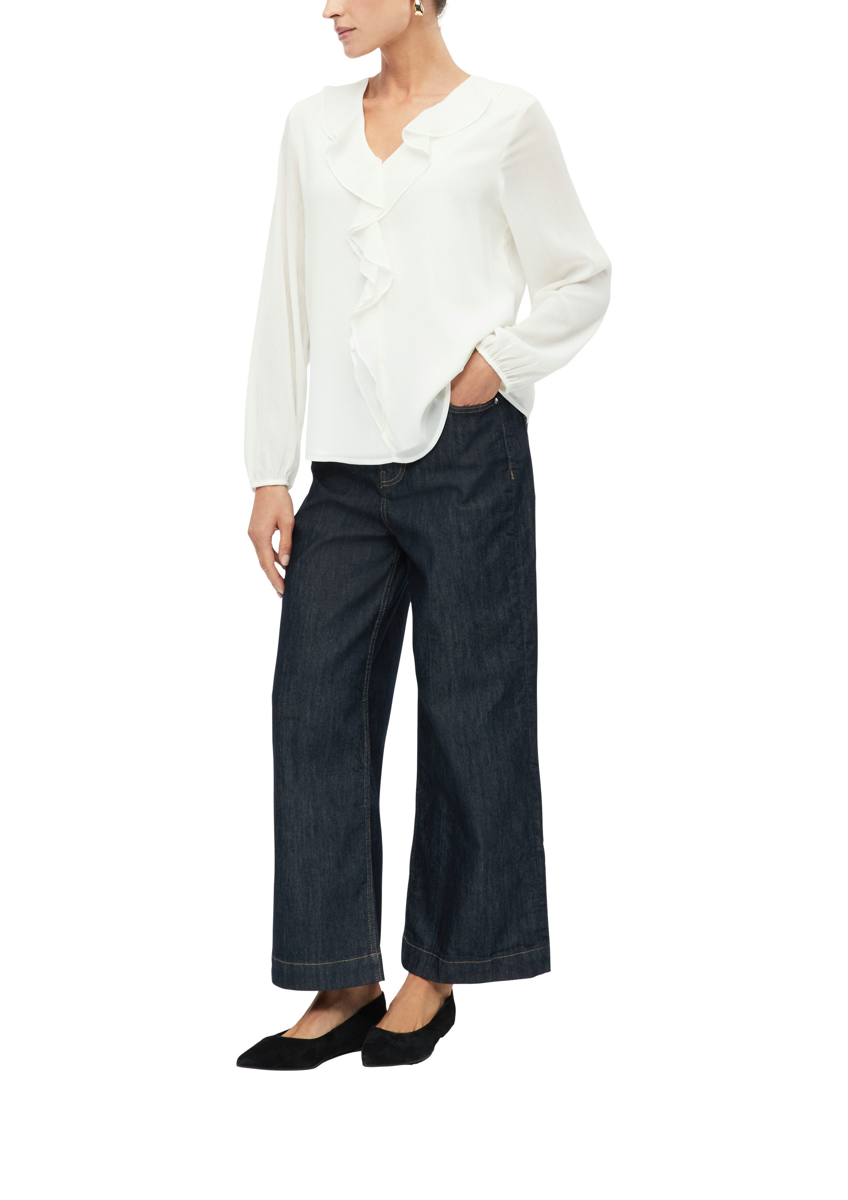 s.Oliver BLACK LABEL Langarmbluse Sommerbluse mit Volants und transparenter Optik