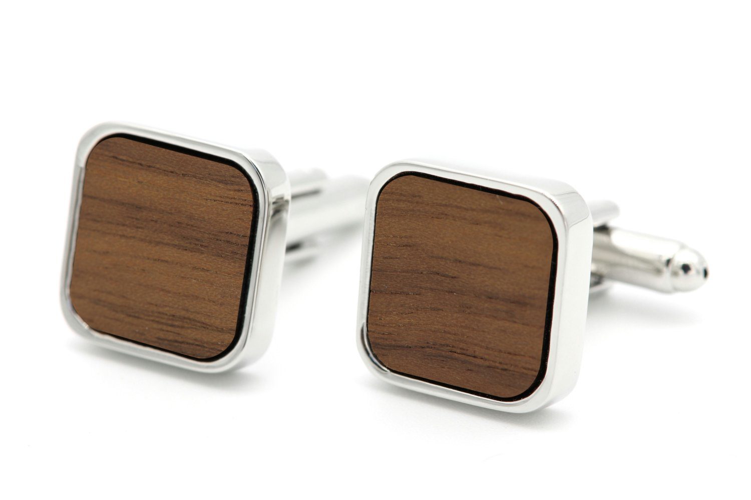 NaturSchatulle Manschettenknöpfe Holz Klassik Eckig (schwarz / silber, aus Nussbaum Holz), Cufflinks zur Hochzeit, Anzug