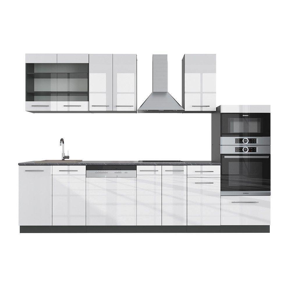 Vicco Küchenzeile Fame-Line Weiß HG/Anthrazit 300cm günstig online kaufen
