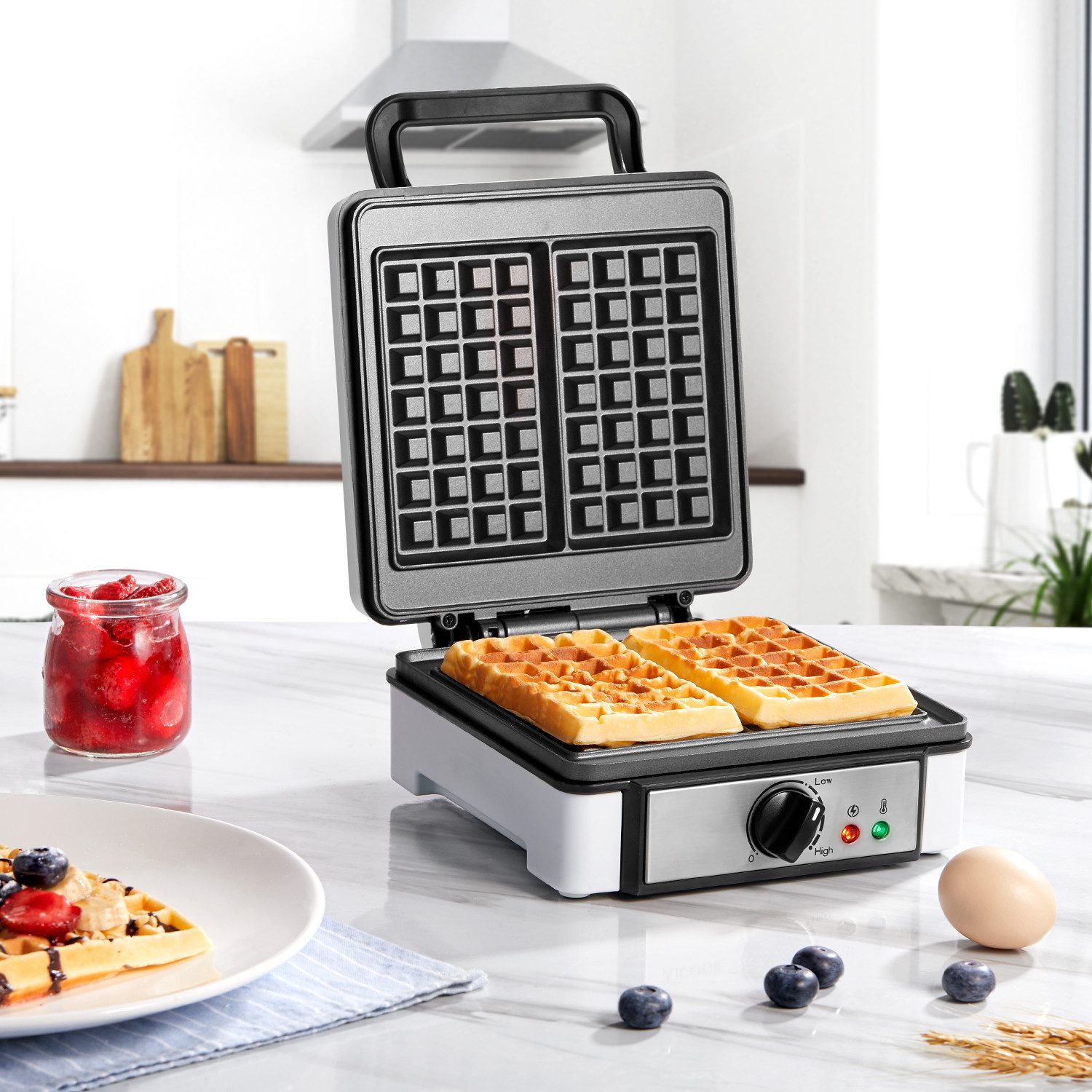 FOHERE Waffeleisen XL 2er Waffeleisen, Waffelautomat, Paninigrill, Waffeltoaster, 1200 W, Elektrogrill, Antihaftbeschicht – Bild 2 von 5
