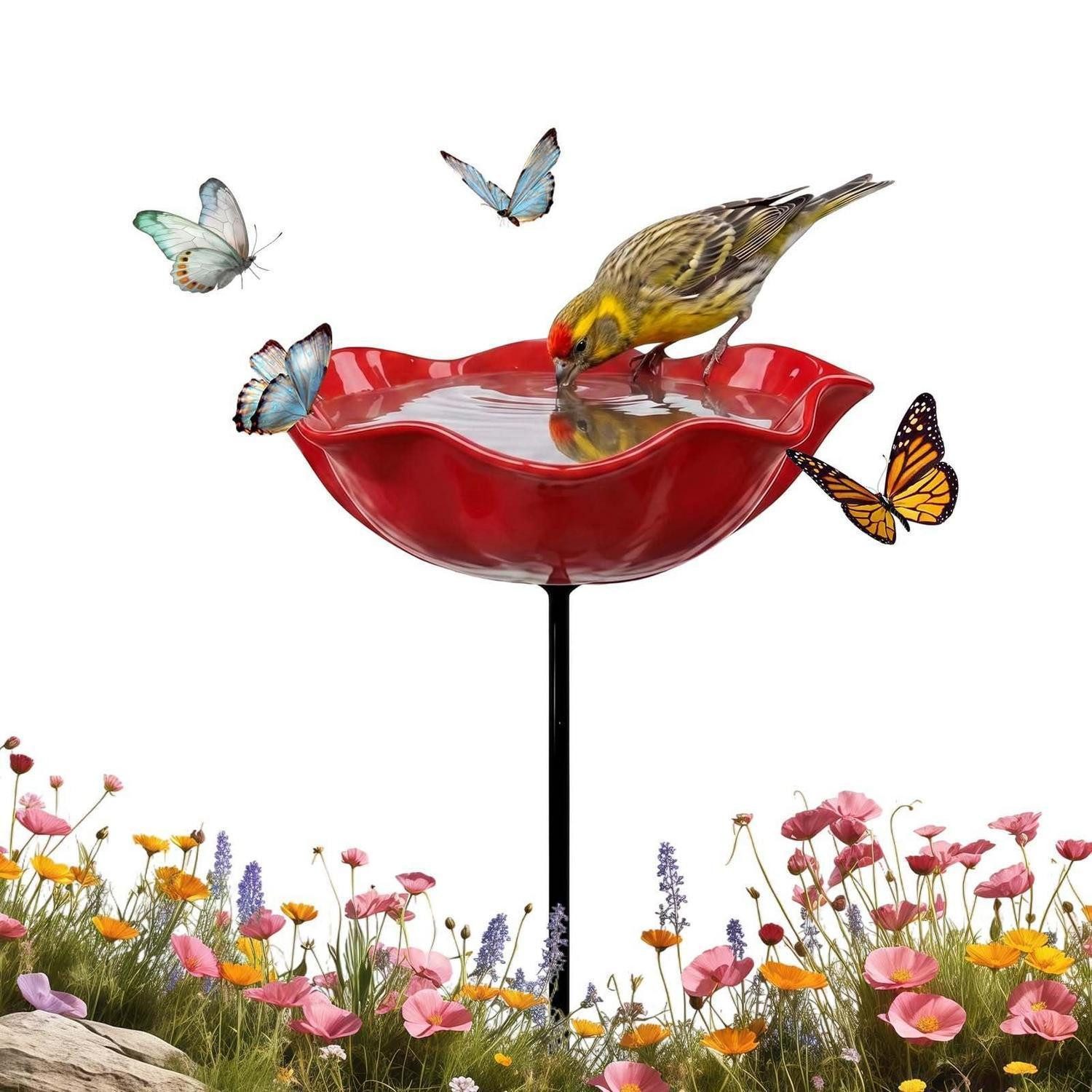LuxusKollektion Vogeltränke Gartenstecker Vogeltränke Blume Rot