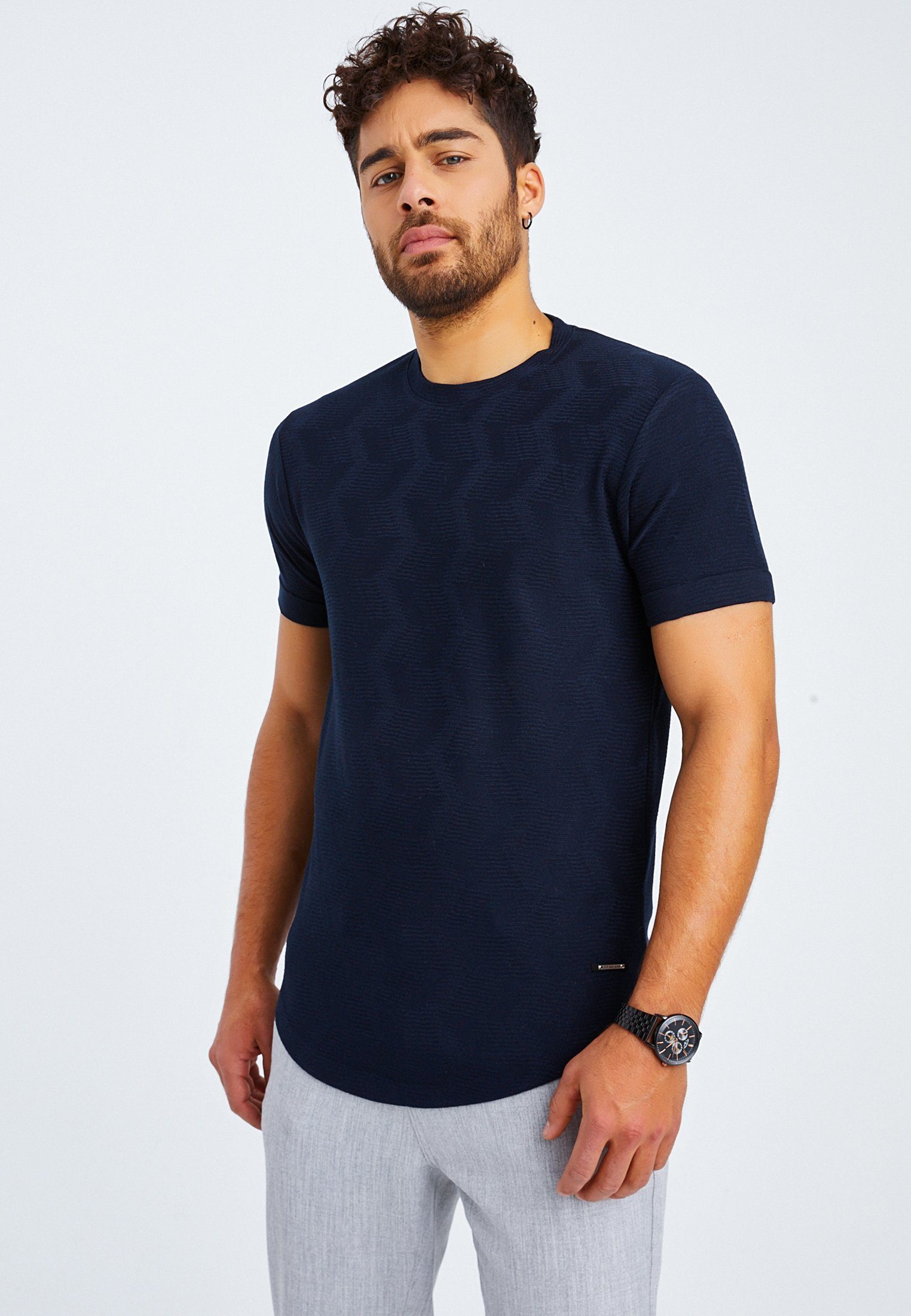 Leif Nelson T-Shirt Herren T-Shirt Rundhals LN-55585 normal blau