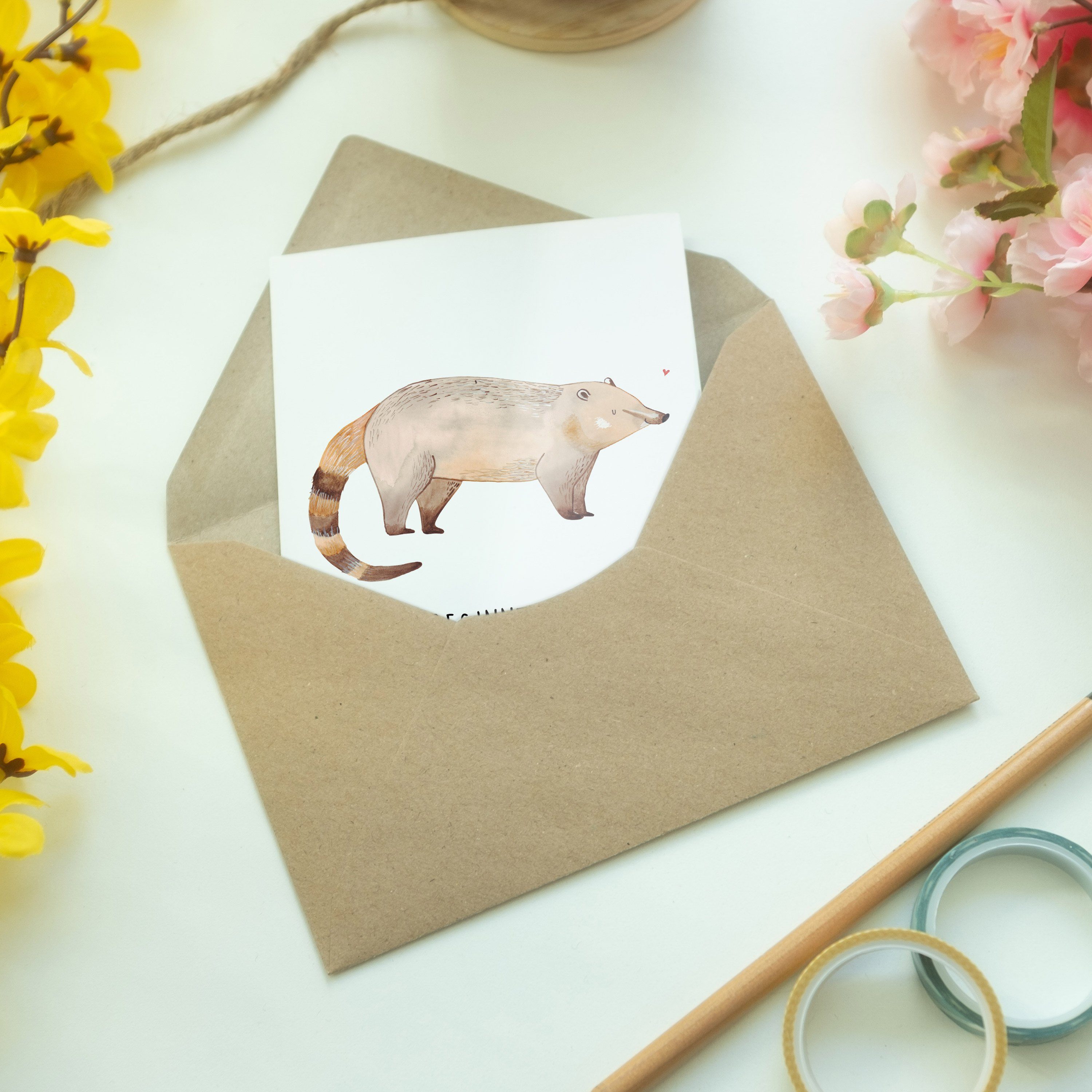 Weiß Mr. Grußkarte - Tiermotive & - Geschenk, Einladungskarte, Panda Mrs. Rüsselbär, Nasenbaer