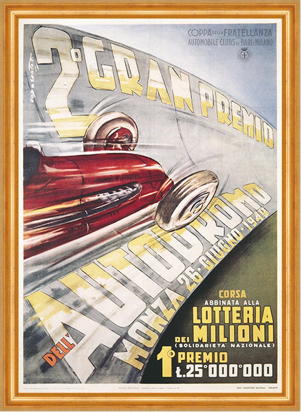 Kunstdruck Grand Prix Monza 1949 Autodromo Italien Werbung 055 Gerahmt