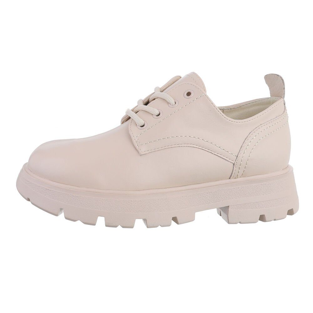 Blockabsatz Schnürschuhe Schnürer Damen Ital-Design Beige Freizeit in Schnürschuh