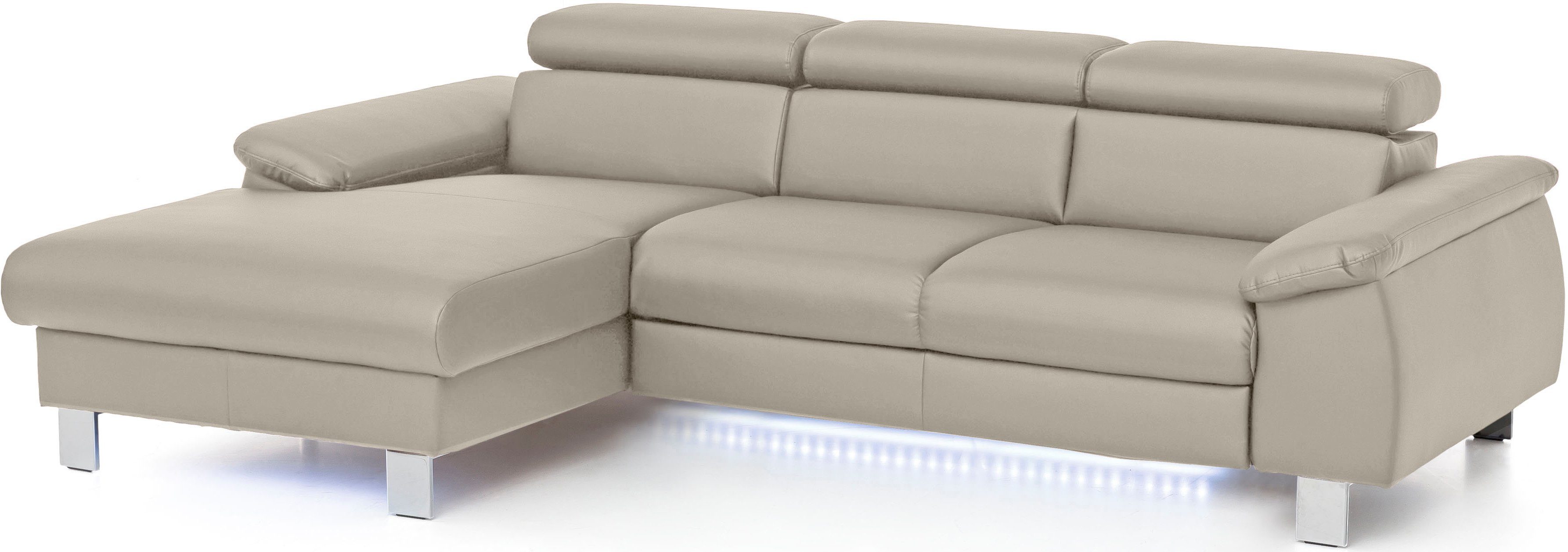 COTTA Ecksofa Komaris L-Form, B: 244 cm, mit Kopfteilverstellung, optional Bettfunktion, Bettkasten & Licht