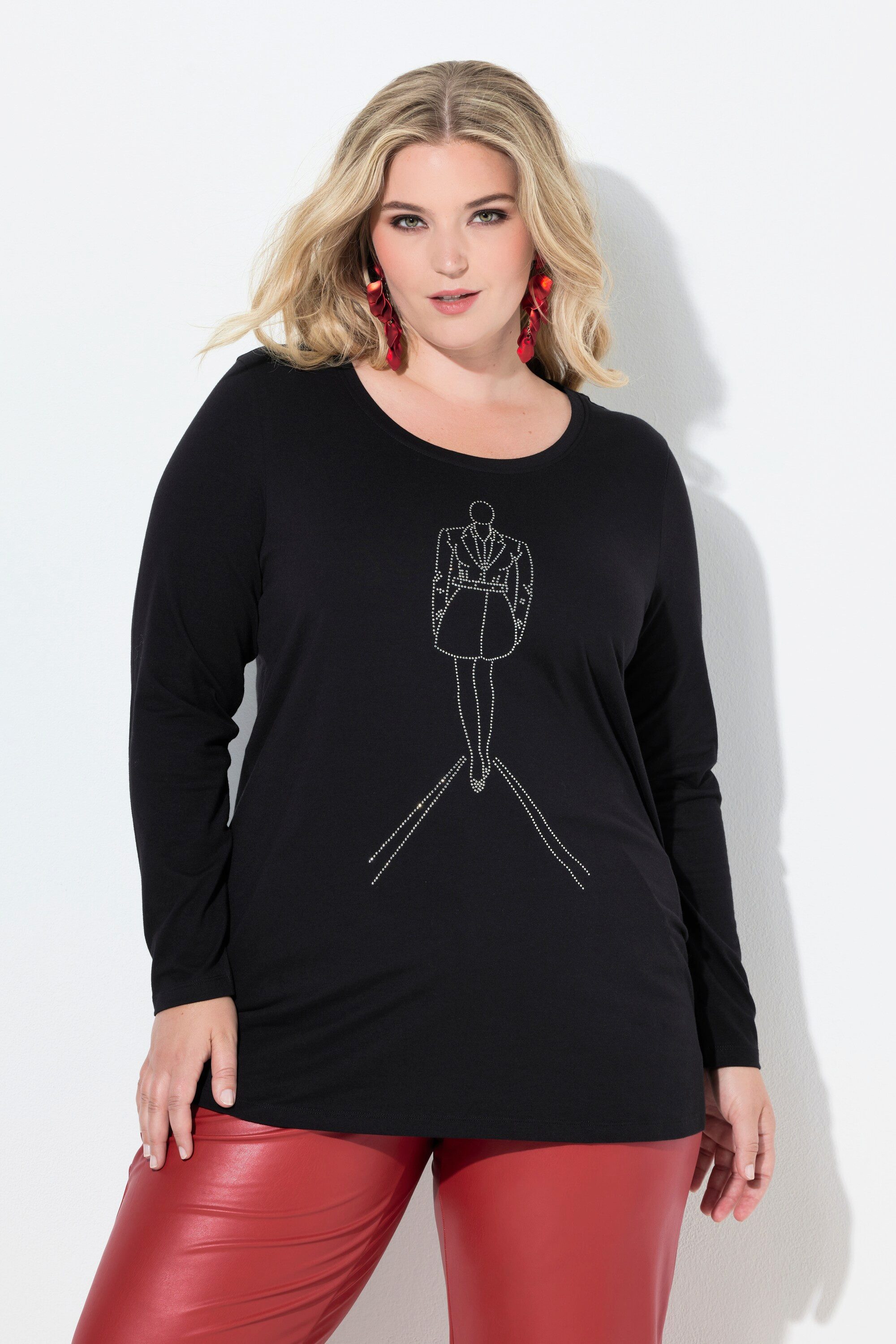 T-Shirt T-Shirt A-Linie Model-Motiv aus Glitzersteinchen