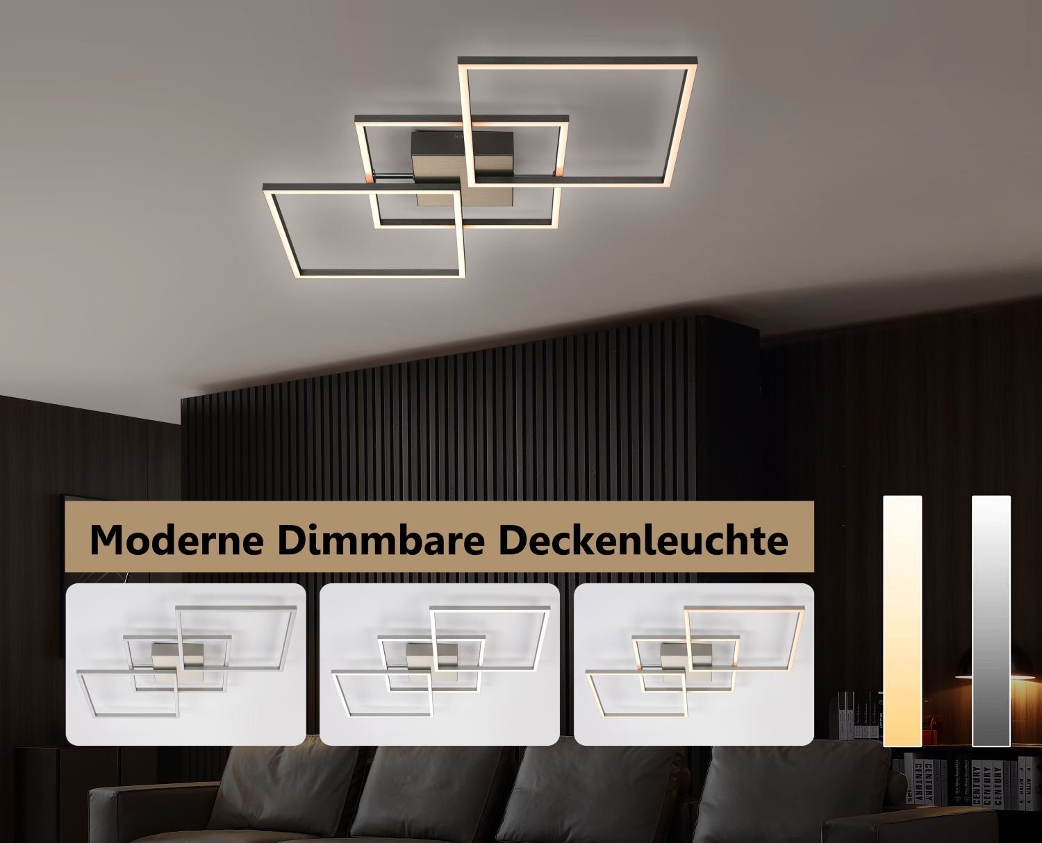 IMPTS Deckenleuchte LED Deckenlampe Mit Fernbedienung, Dimmbar, Warmweiß, Neutralweiß, Kaltweiß, Matt-nickel, für Wohnzimmer Schlafzimmer Küche