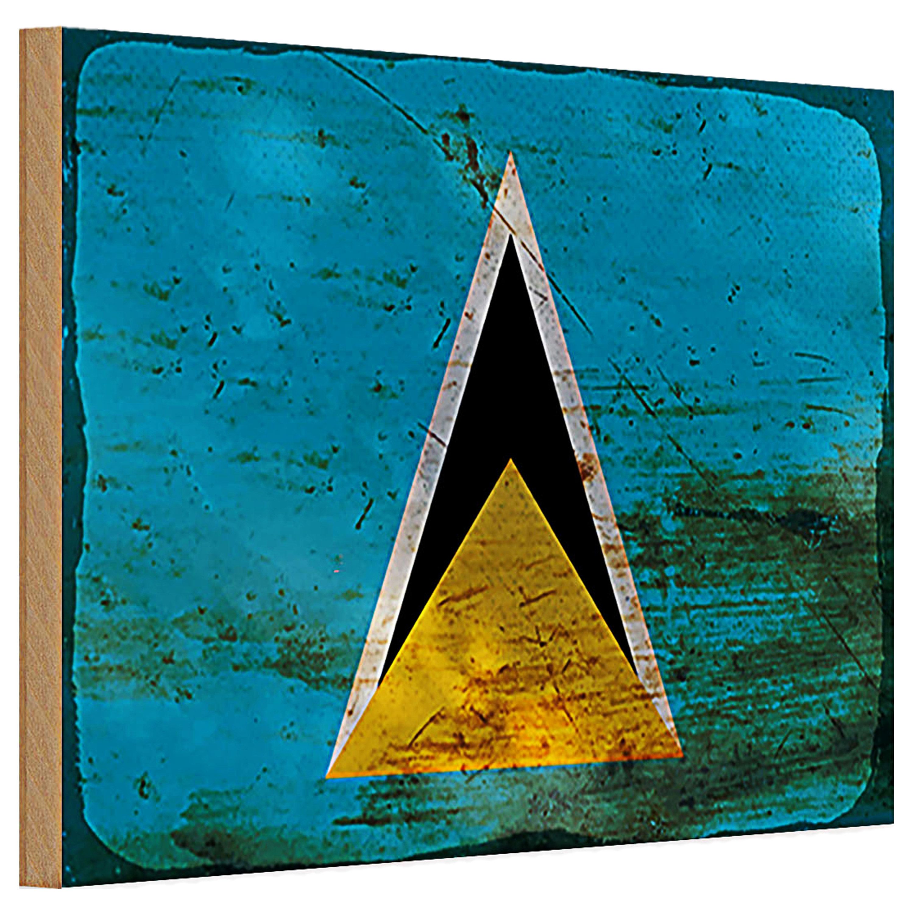 Roomando Holzbild Holzschild Flagge Saint Lucia 30x20cm Saint Lucia Rost