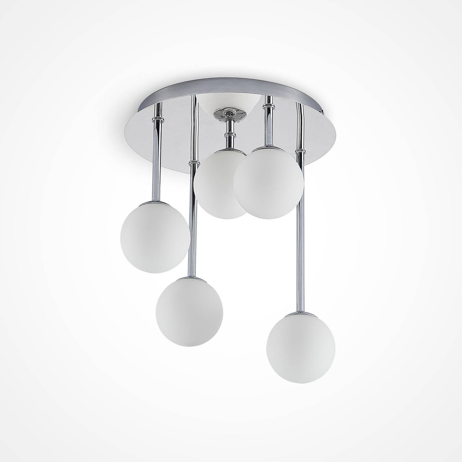 Lindby Deckenleuchte Chrissy, Ø 27 cm, chrom, 5-flg., Glas günstig online kaufen