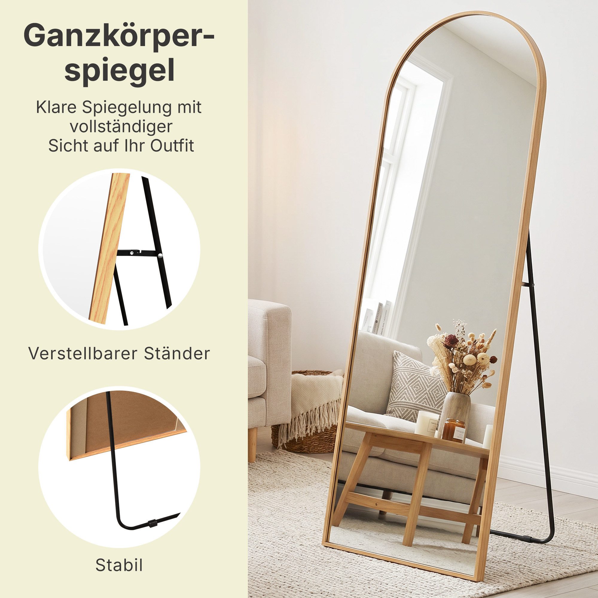 OTTO home Spiegel Standspiegel Addrik, wahlweise in 2 Größen 150x40cm oder 180x60cm (als Wandspiegel und Standspiegel einsetzbar, Rahmen aus Metall), Ganzkörper – Bild 4 von 5
