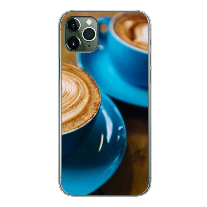 MuchoWow Handyhülle Zwei blaue Kaffeetassen auf einem Holztisch Handyhülle Apple iPhone 11 Pro Max Smartphone-Bumper Print Handy