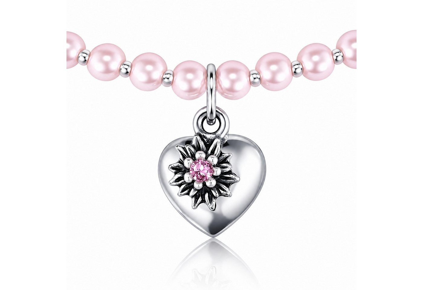 LUISIA® Perlenkette Kinder "Luna" mit Herz, Edelweiß und Kristallen von Swarovski® (1-tlg., inkl. Schmuckbox)