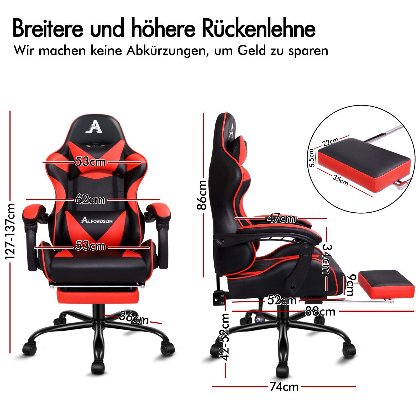 ALFORDSON Gaming-Stuhl Ergonomischer Racing Gaming-Bürostuhl, neigbar günstig online kaufen