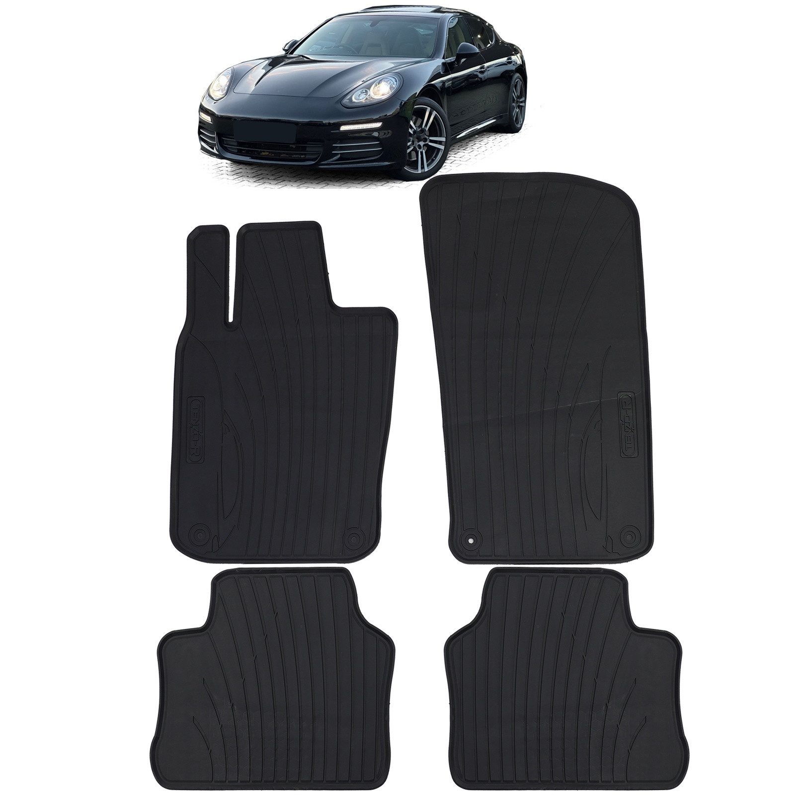 Tenzo-R Passform-Fußmatten Auto Gummi Fußmatten Schwarz Premium Set für Porsche Panamera 970 2009