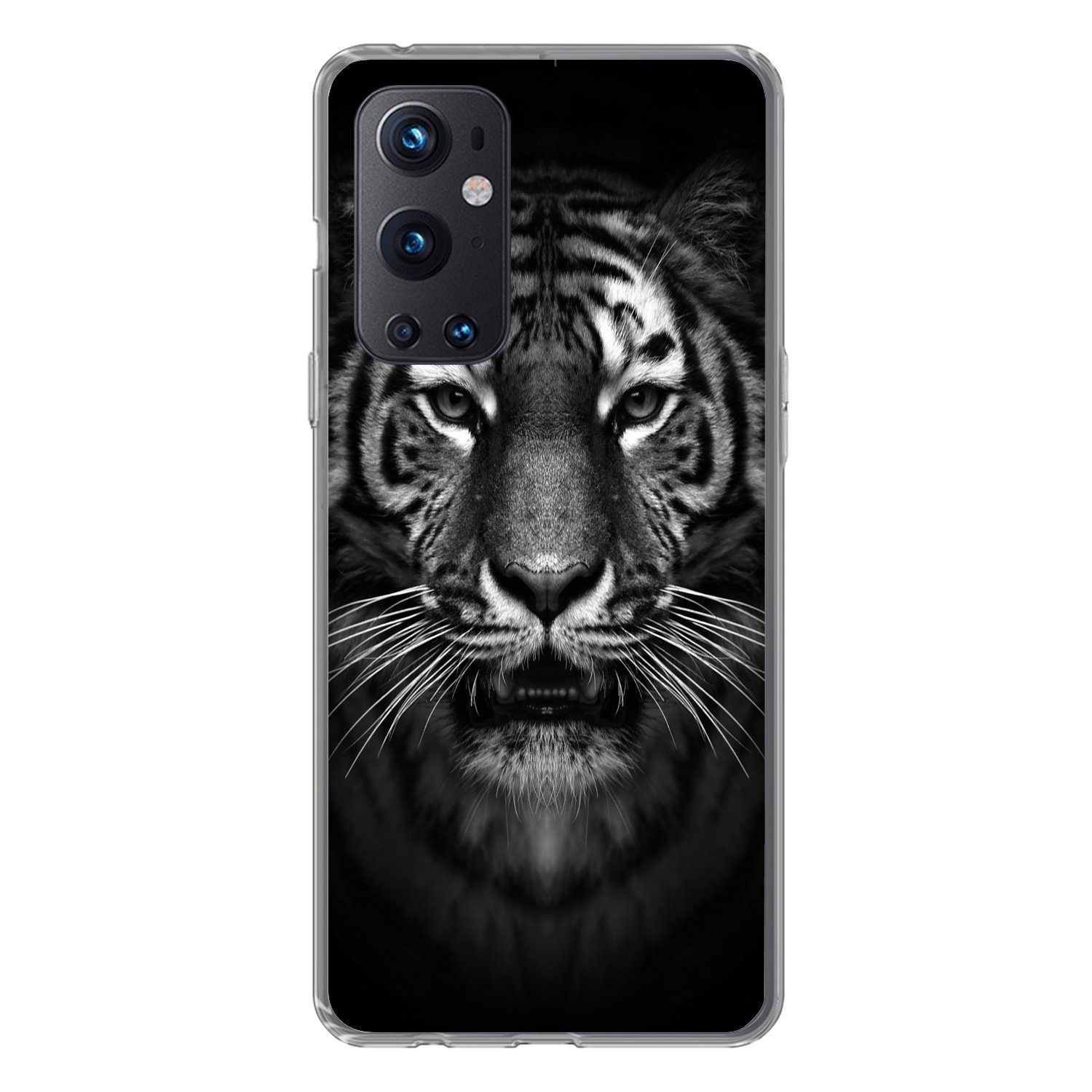 MuchoWow Handyhülle für OnePlus 9 Pro Tiger - Tiere - Schwarz - Weiß - Porträt - Wild, Phone Case, Silikon, Schutzhülle Dünn