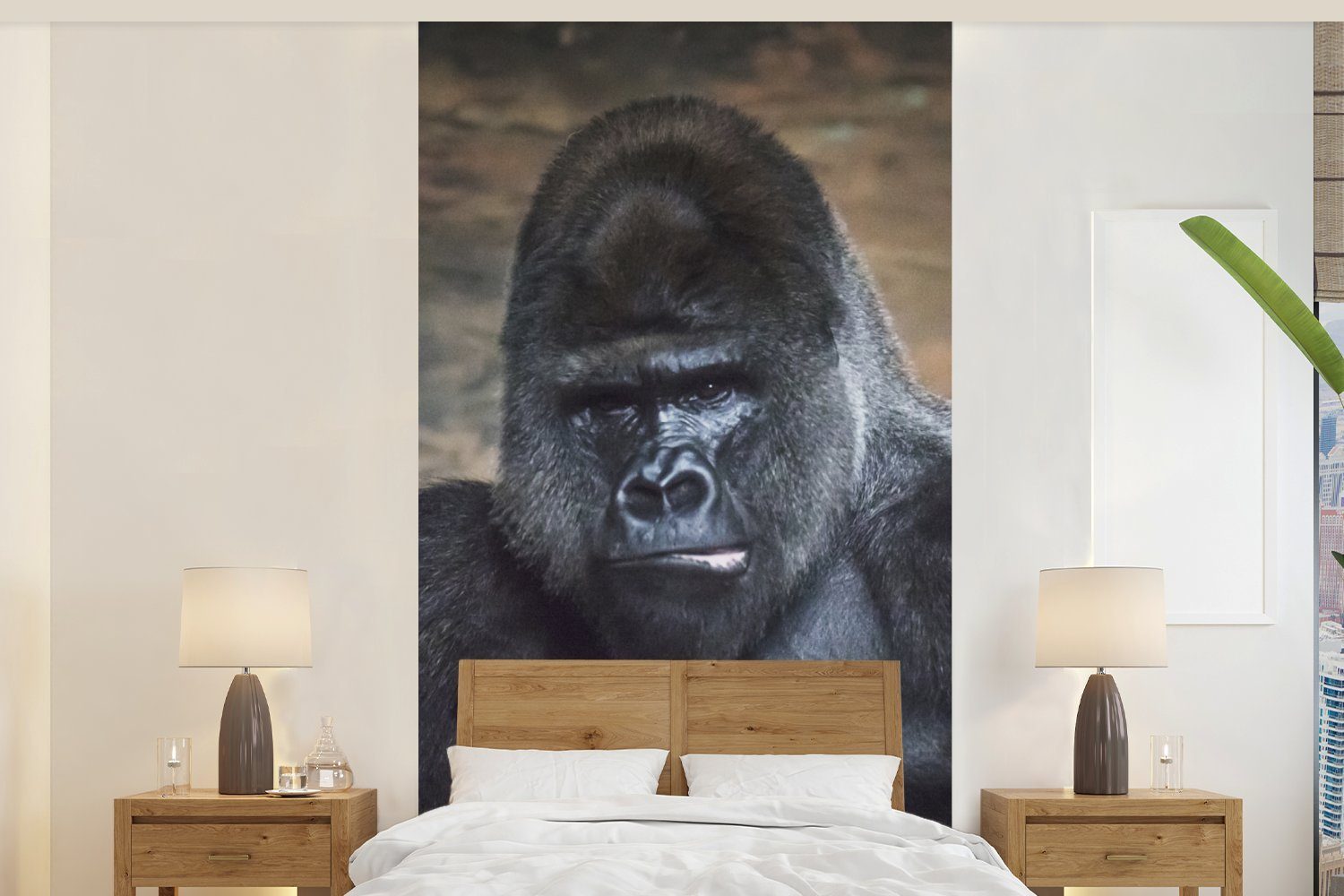 MuchoWow Fototapete Porträtbild eines schwarzen Gorillas, Matt, bedruckt, (2 St), Vliestapete für Wohnzimmer Schlafzimmer Küche, Fototapete