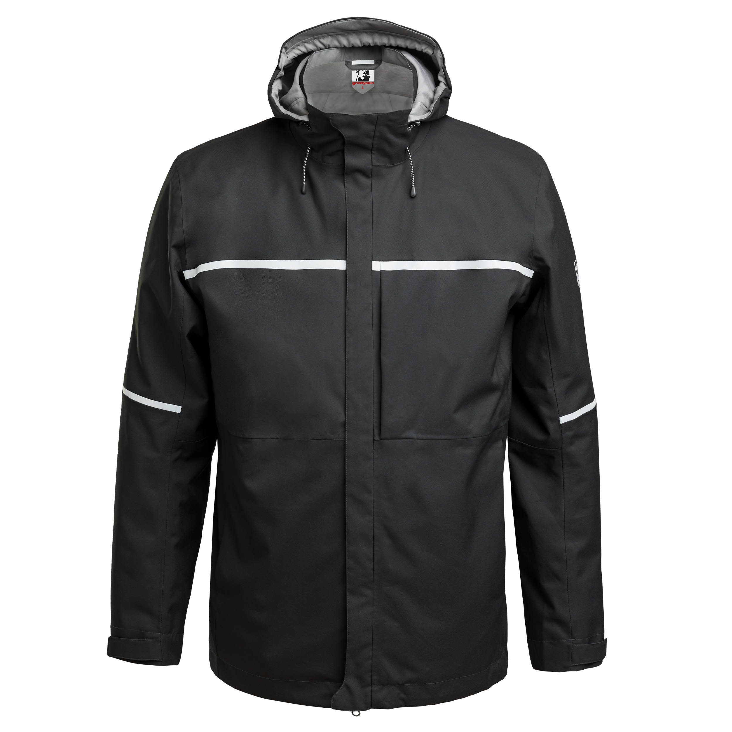 Qualitex Workwear Hardshelljacke wetterfeste Hardshelljacke, Reflex-Regenjacke mit justierbarer Kapuze (1-St) Übergangsjacke mit 5 Taschen, wasserdichten Reißverschlüssen