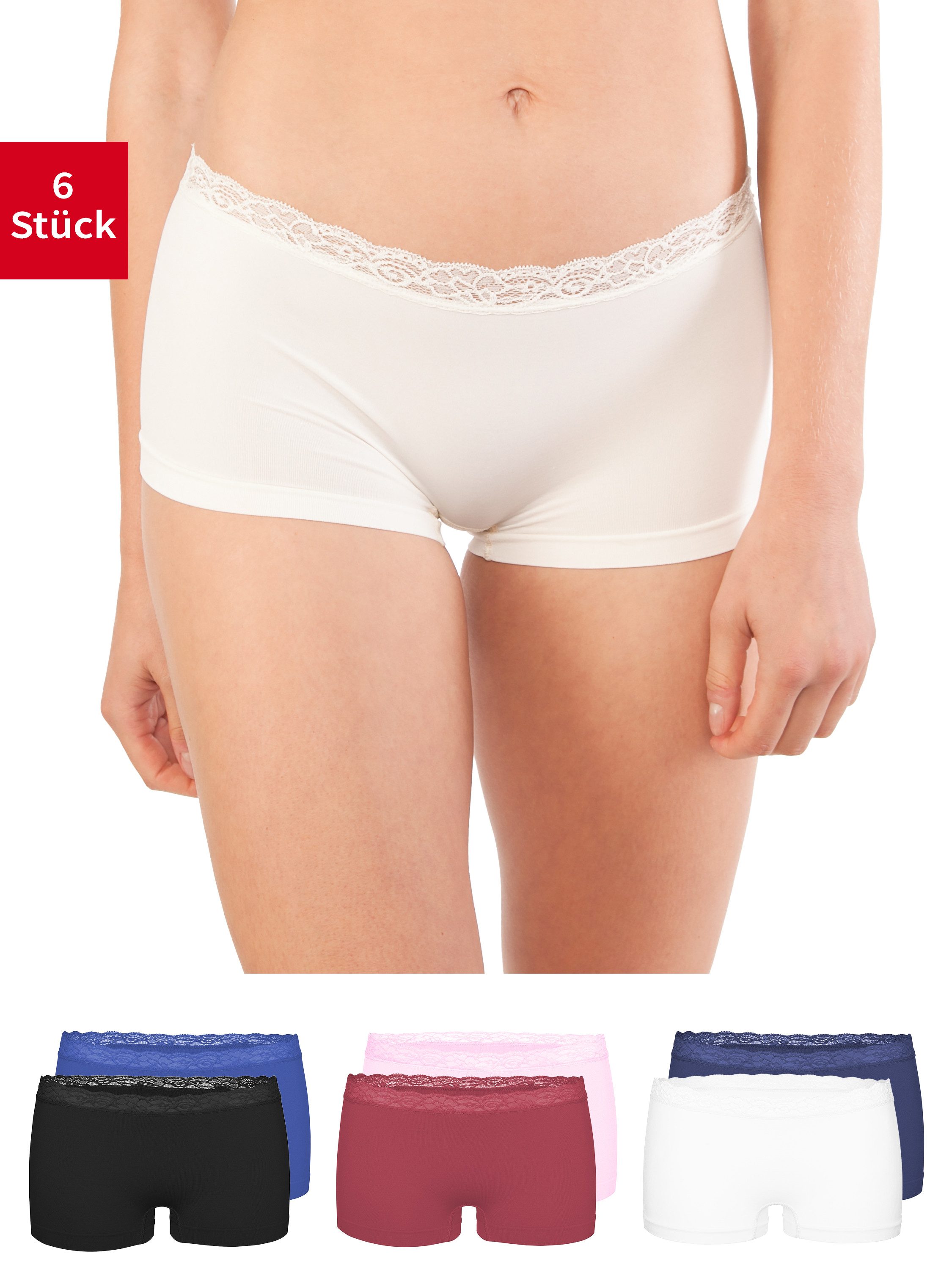 Fabio Farini Boxershorts Damen Unterhosen - Microfaser Frauen Boxer Slip (Packung, 6-St) mit dezenter Spitze am Bund