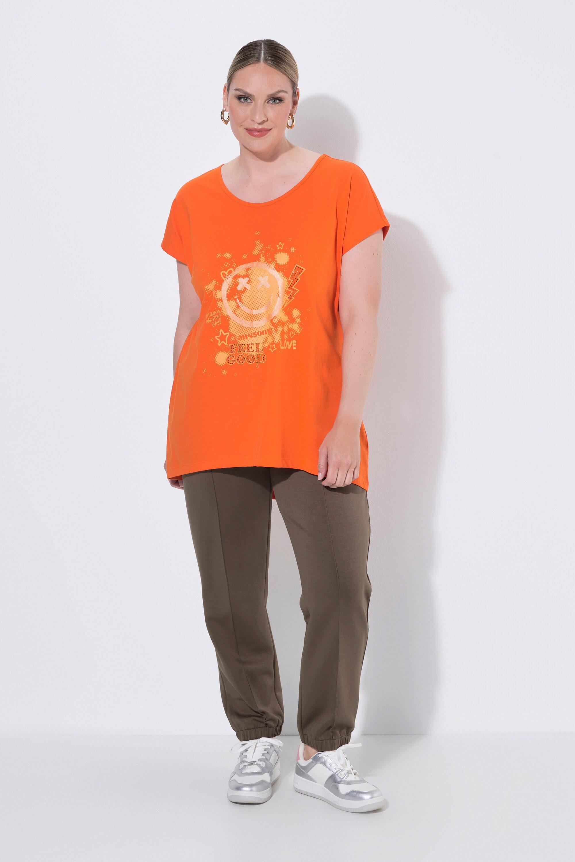 MIAMODA T-Shirt T-Shirt A-Linie Smiley-Druck Saum hinten länger