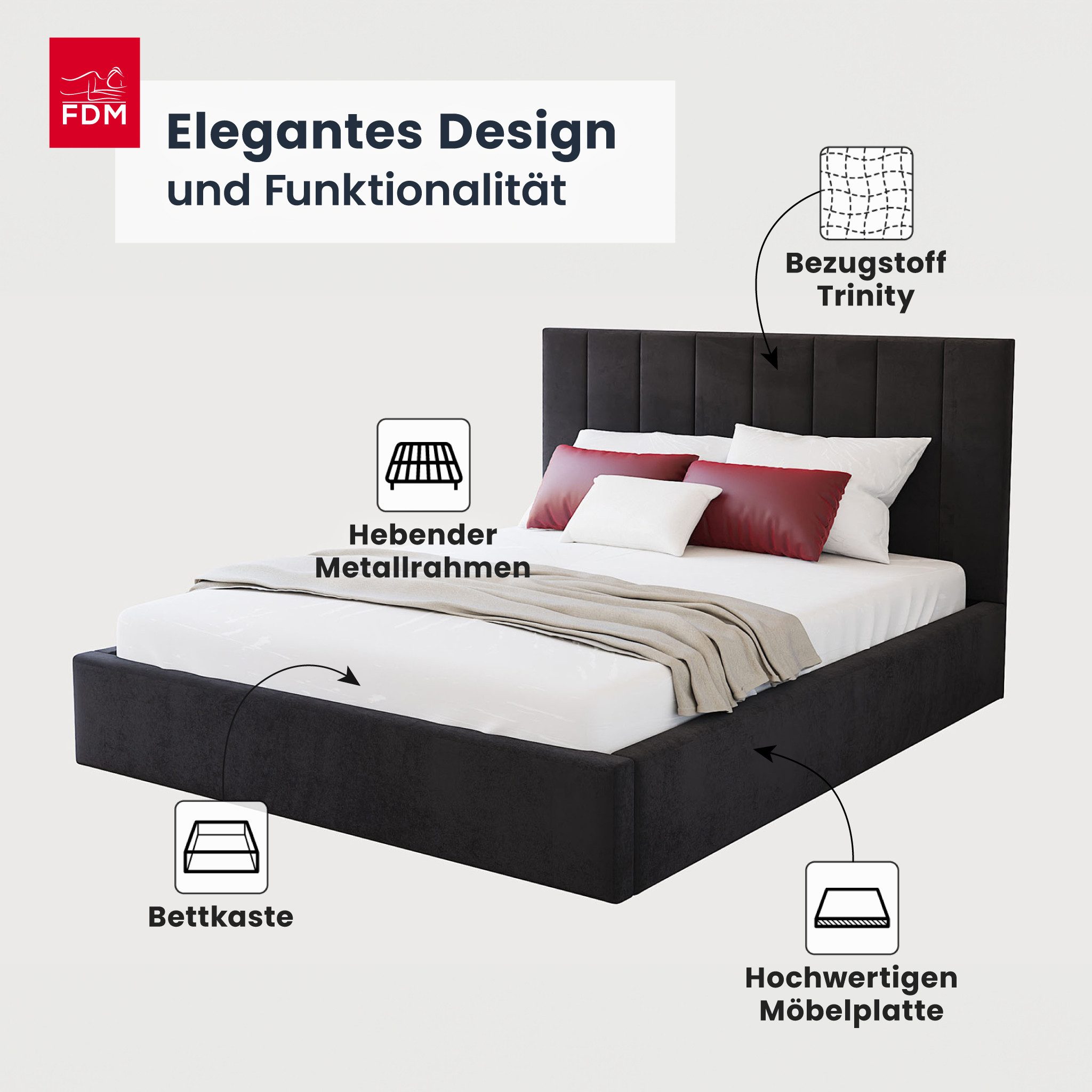 FDM Polsterbett Stauraumbett KAJA Bettgestell 90x200, günstig online kaufen
