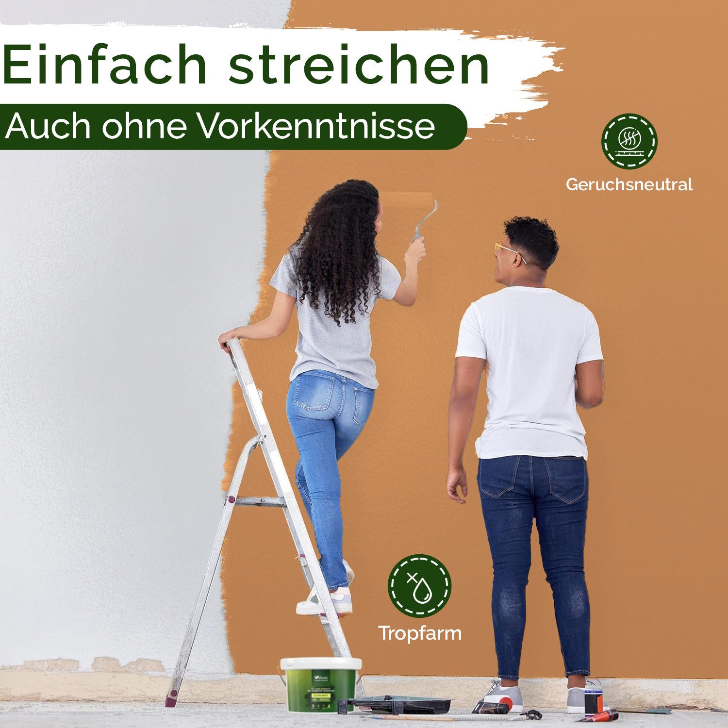 Veluxis Wandfarbe Veluxis® Wandfarbe Universal, Deckkraft-Klasse 1, Streifenfrei, tropfarm & VOC-frei