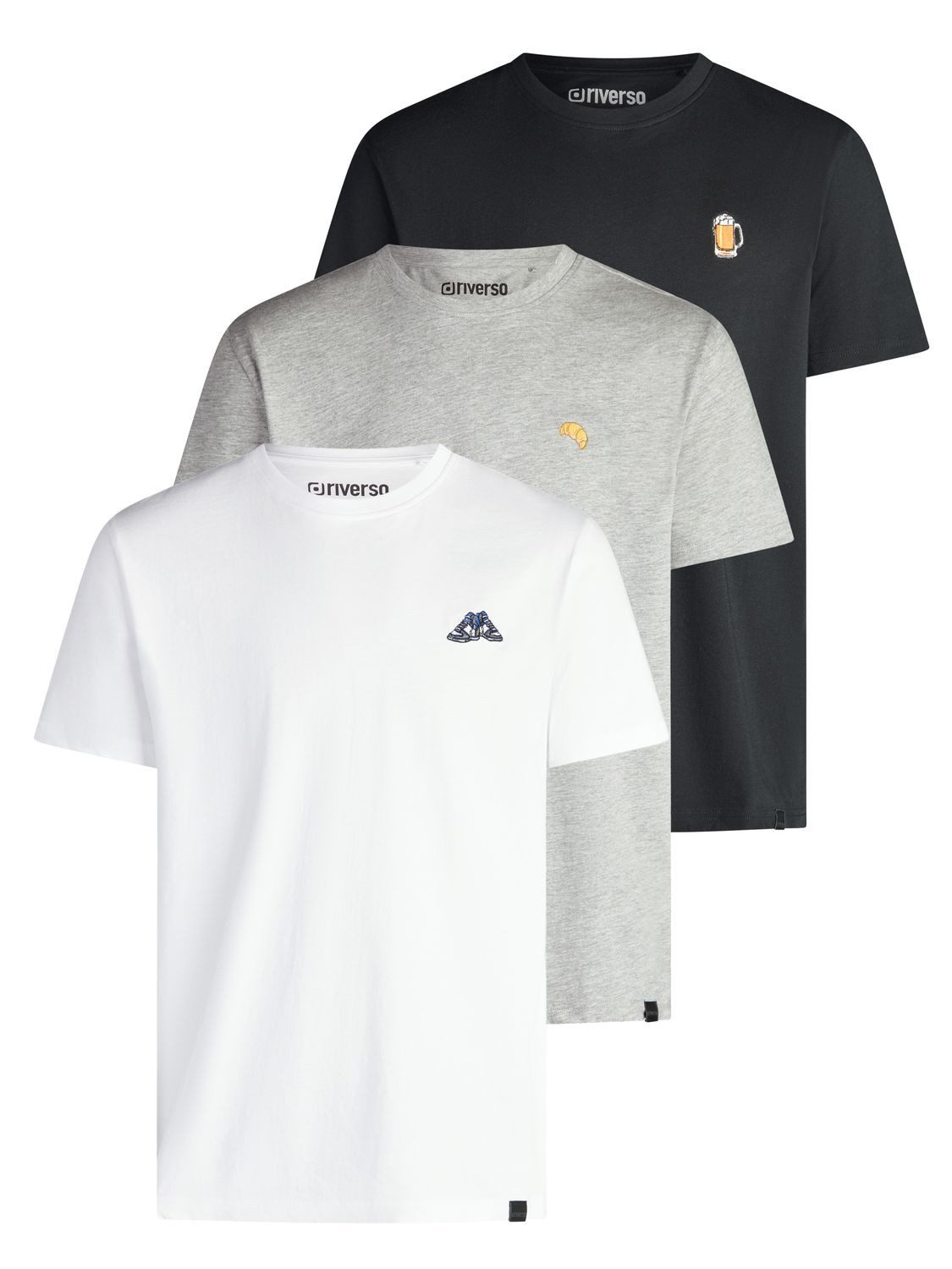 riverso T-Shirt Herren Basic Shirt RIVJay 3er Set Pack Regular Fit (Vorteilspack, 3-tlg) Kurzarm Tee Shirt mit Rundhalsausschnitt aus 100% Baumwolle