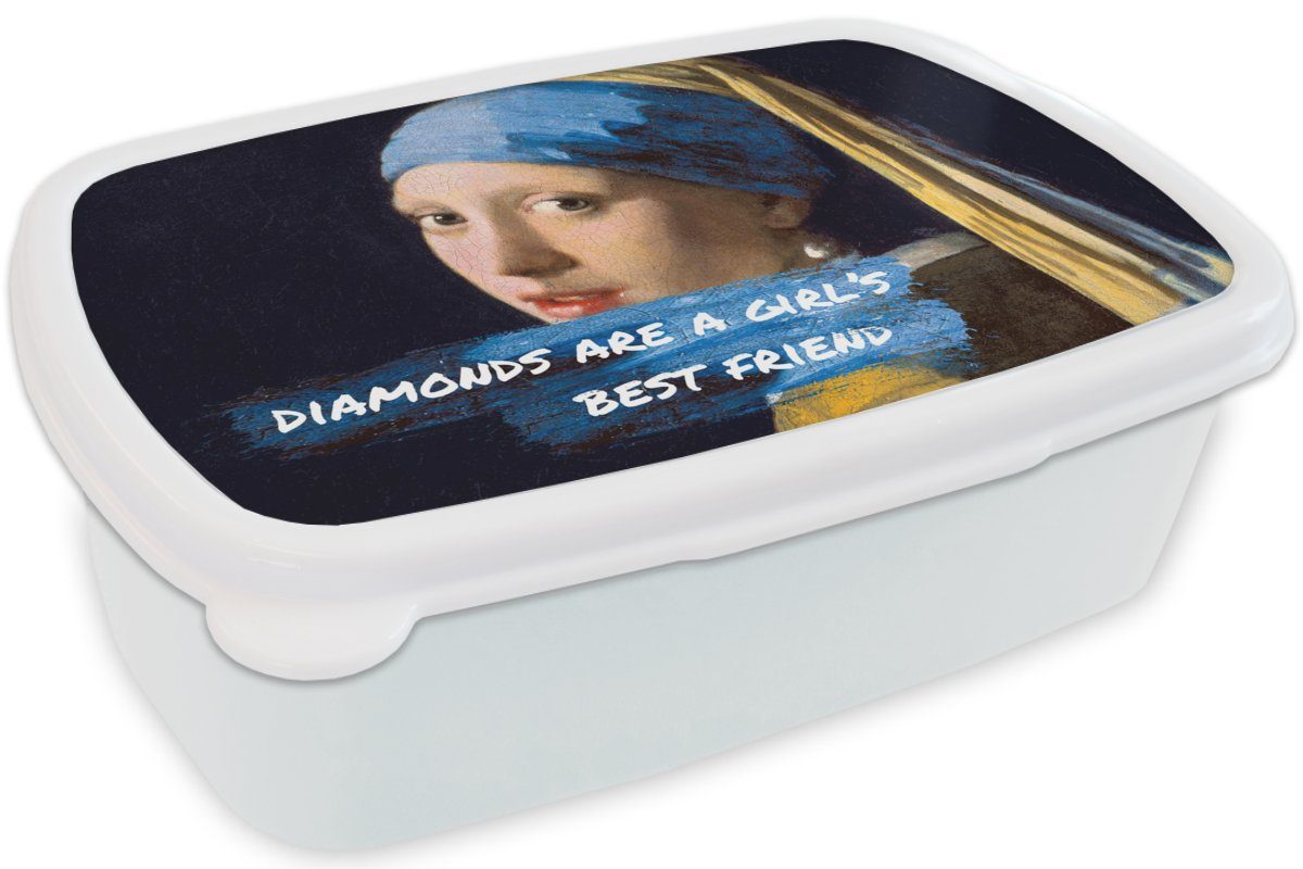 MuchoWow Lunchbox Vermeer für Perlenohrring Zitat, Mädchen Brotdose, Erwachsene, (2-tlg), und Brotbox - und Das Kunststoff, für Jungs mit weiß Kinder dem - Mädchen