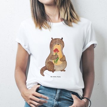 Mr. & Mrs. Panda T-Shirt Otter Blumenstrauß - Weiß - Geschenk, Rundhals, T-Shirt, Seeotter, Fischotter, Shirt, Unisex, Otter Seeotter See Otter (1-tlg)