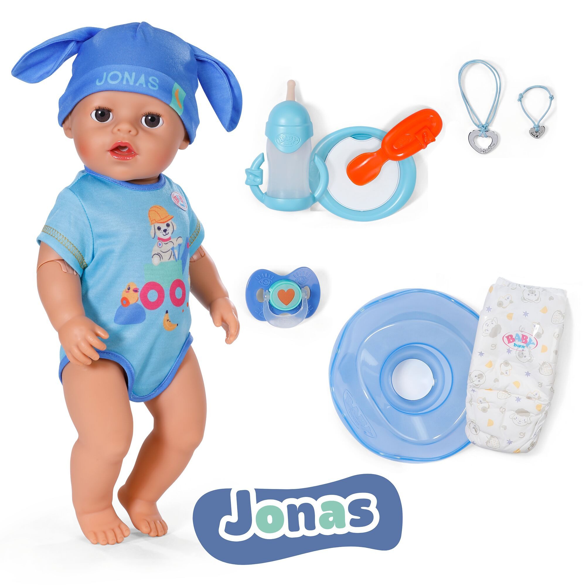 Baby Born Babypuppe Jonas Click & Play 43cm, mit Click-&-Play: Hält Fläschchen und Löffel selbst - ohne Batterien – Bild 5 von 5