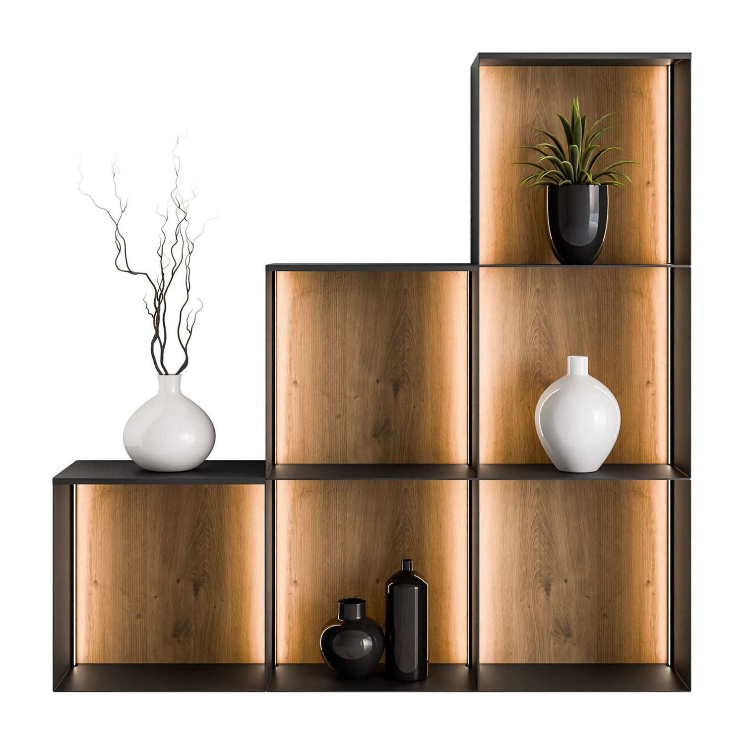 Lookway Regal QUADRO V aus Metall mit LED-Beleuchtung, 99x99x20 cm
