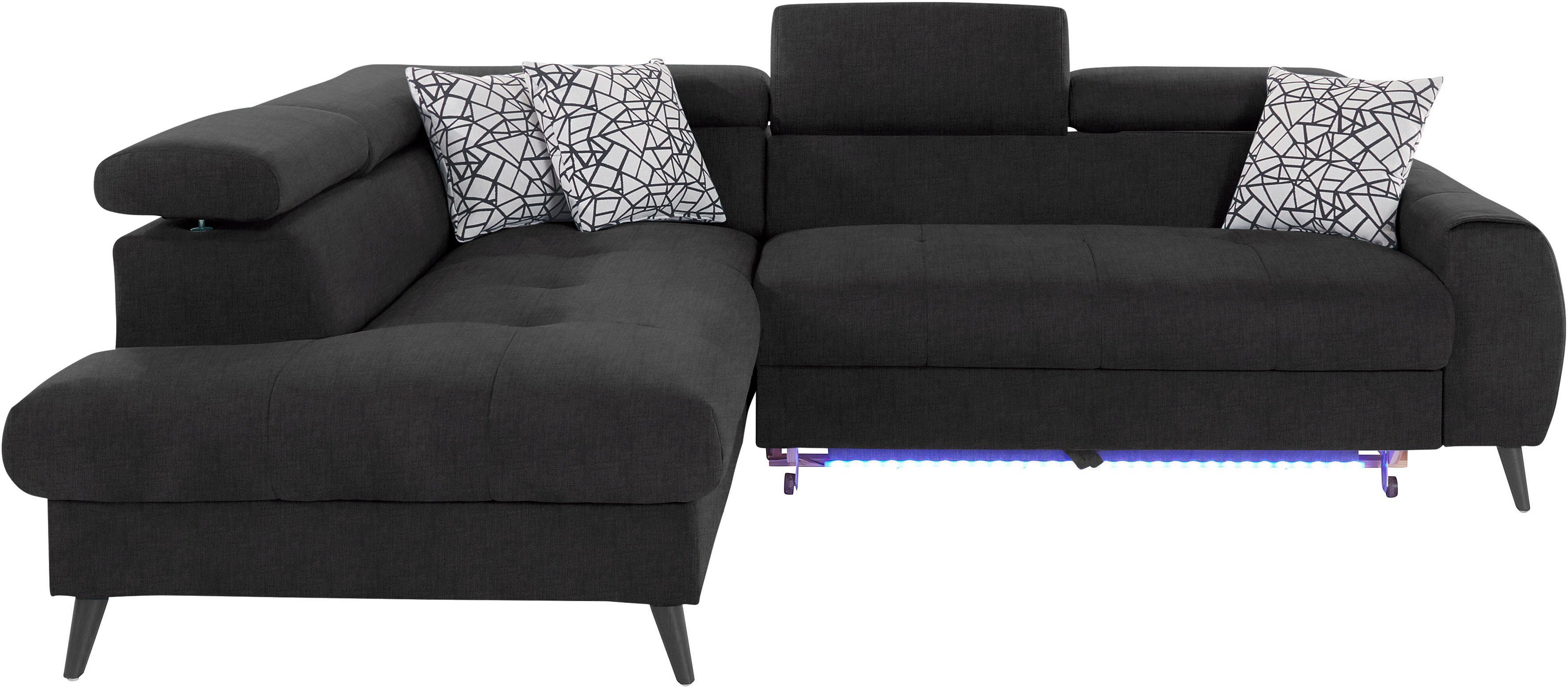 COTTA Ecksofa Mia L-Form mit 3 Zierkissen, wahlweise mit Bettfunktion, Bettkasten, Beleuchtung & Wireless-Charger. Reduzierter Preis € 1.499,99. Unverbindliche Preisempfehlung € 2.839,00