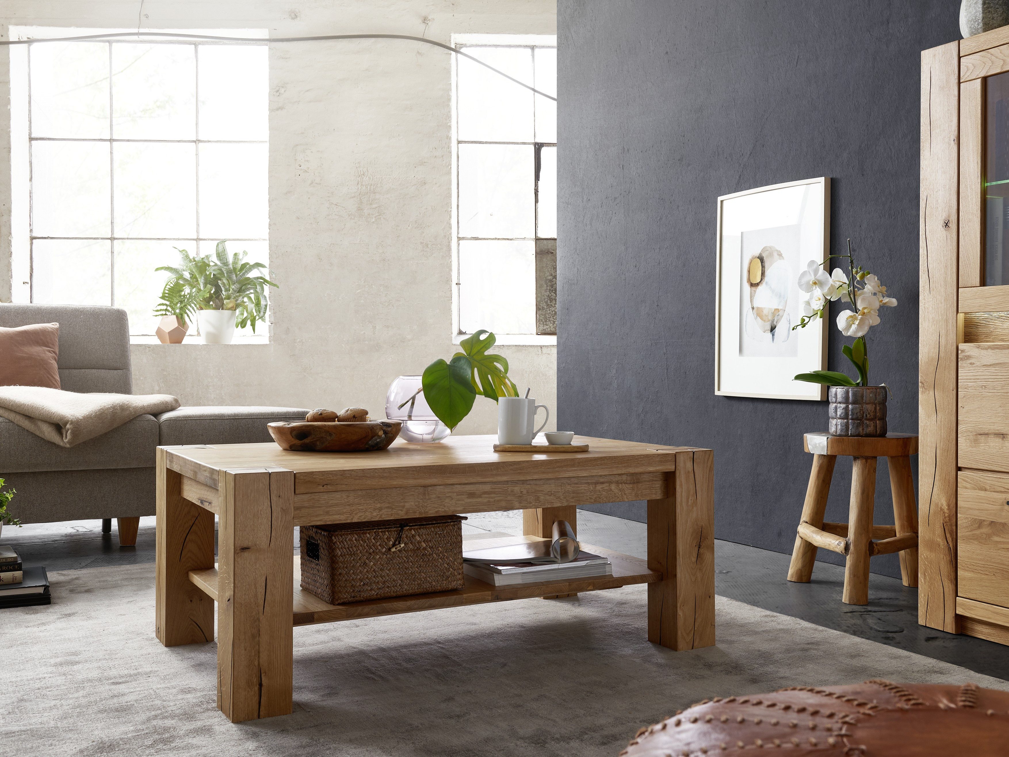 Woodroom Couchtisch Mannar (110 x 45 x 75 cm), Beistelltisch, Kaffeetisch, massive Wildeiche geölt