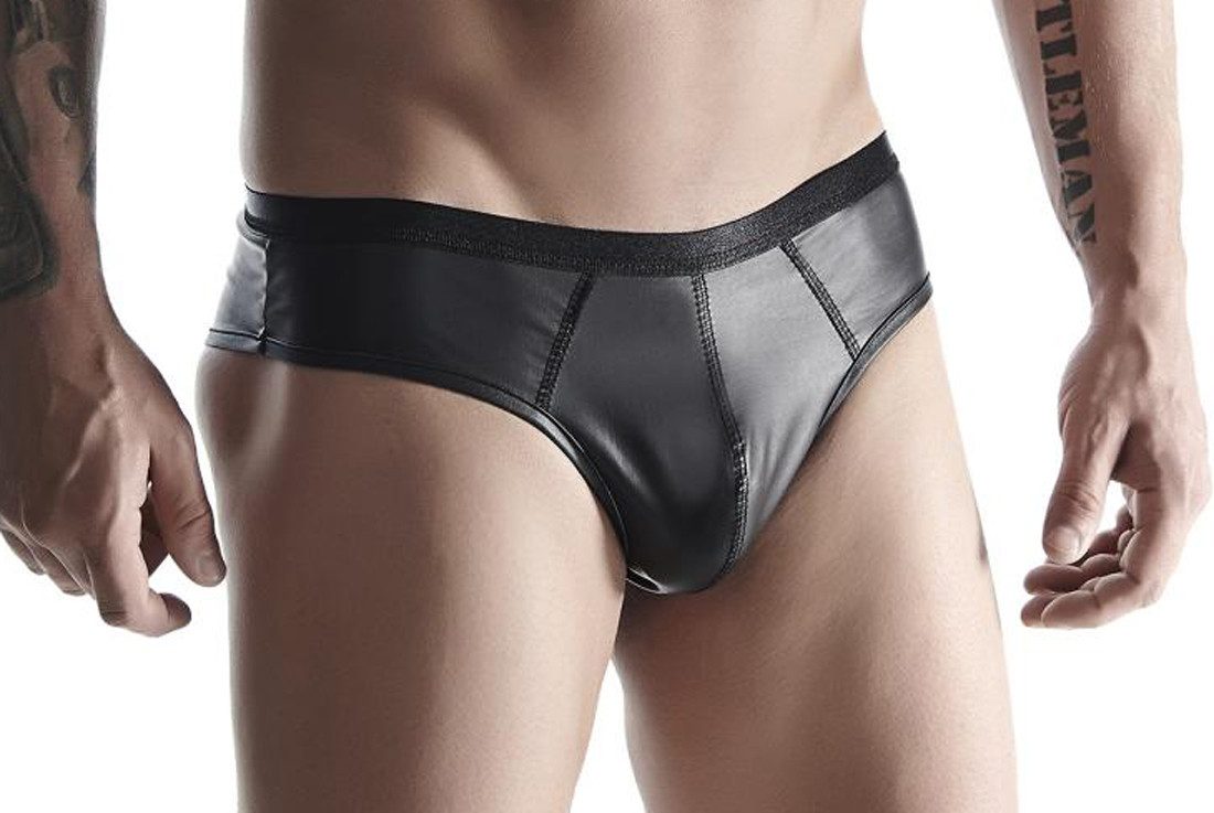 Slip Blickdichter Herren Slip schwarz dehnbar aus wetlook Material mit Gumm