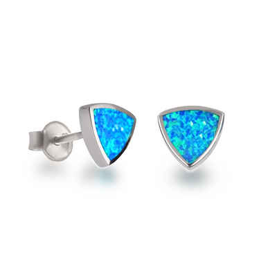 Schöner-SD Paar Ohrstecker Dreieckige Silberohrringe mit synth. Opal türkis hellblau schimmernd, 925 Silber, Ohrringe für Damen
