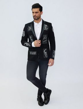 Denim Distriqt Sakko Rockiges Herren Sakkos mit extravagenten Strass Motiven Kunstleder Kragen