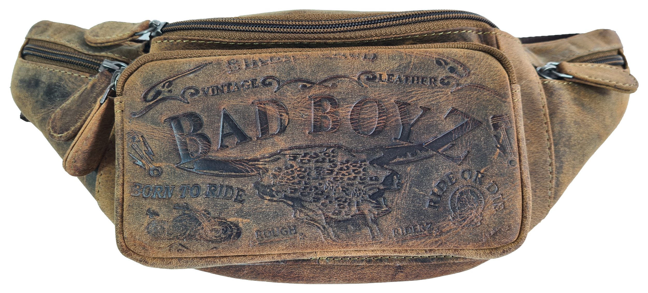 Einkaufszauber Gürteltasche Echt Leder Motorradfahrer Bauchtasche Bikers Club Bad Boyz, Echt Leder