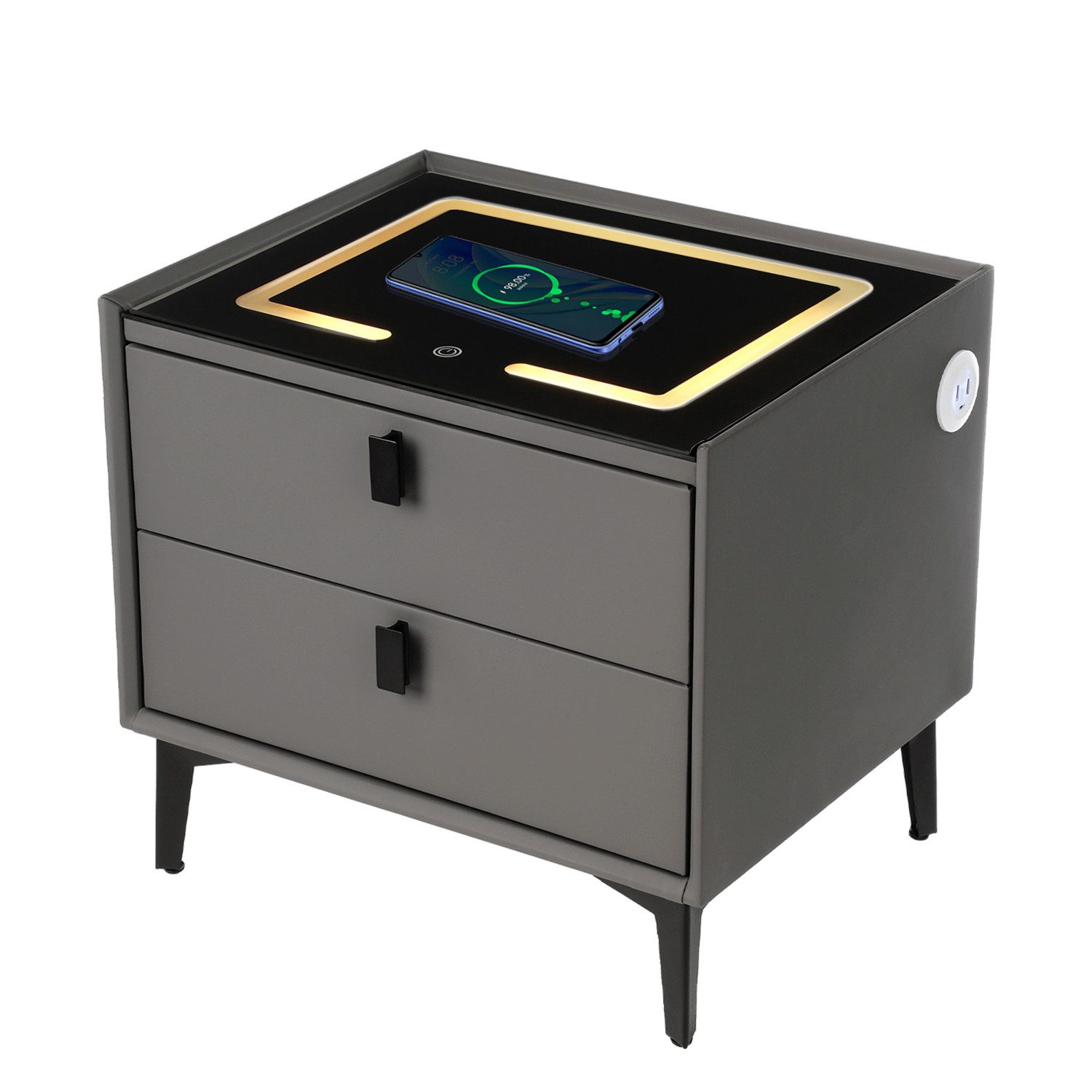 oyajia Nachttisch Nachttisch mit LED-Beleuchtung, mit 15W Kabelloses Laden,Beistelltisch (Schlafzimmer Nachttisch), Touch-Sensor-Licht, Modern Hochglanz Nachtschrank mit 3 Schubladen