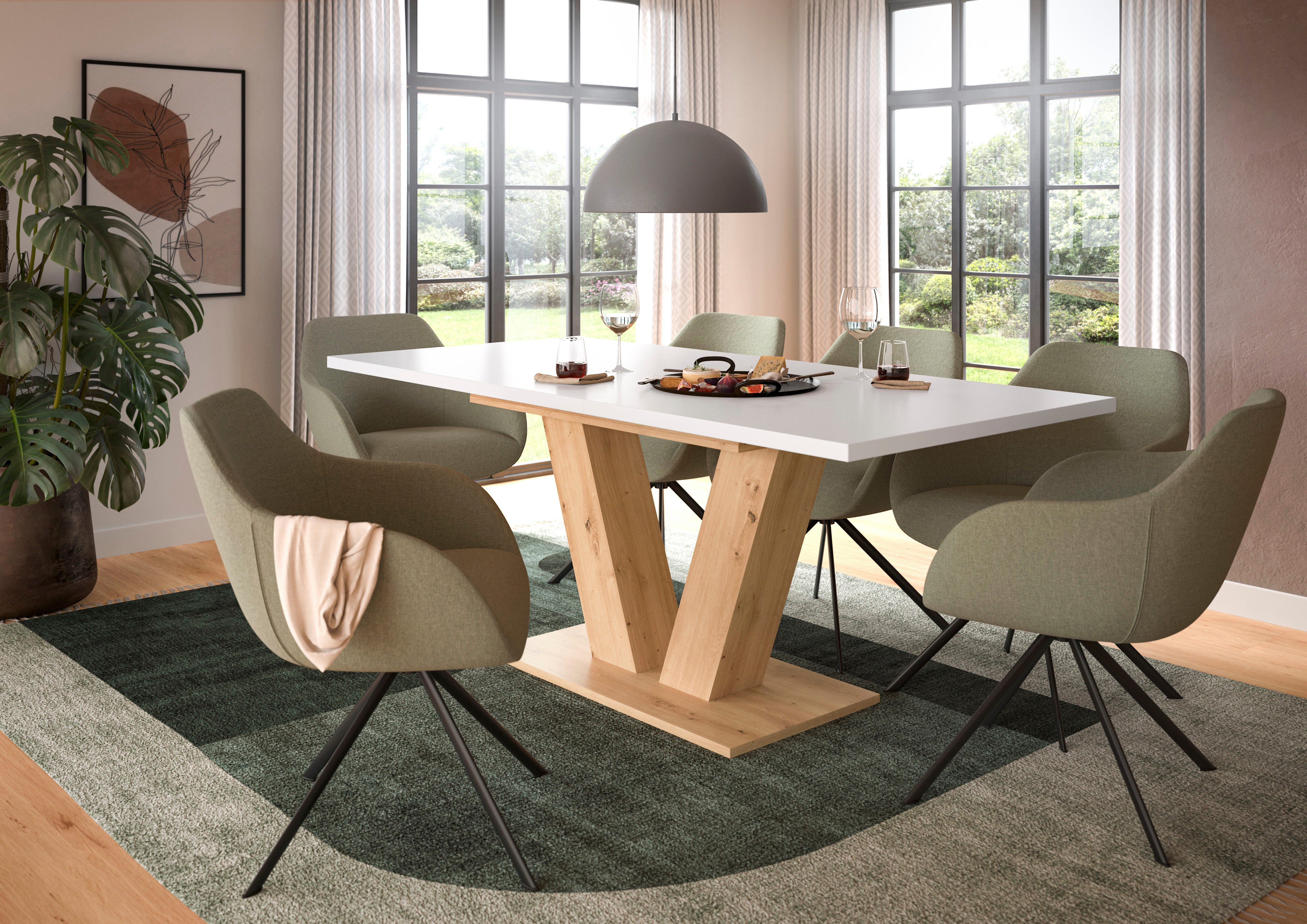Home affaire Esstisch Motus, ausziehbar 150 -190 cm, inklusive 40 cm Einlegeplatte (Set, 1-St), V-Gestell mit Bodenplatte, Tisch, Küchentisch, Esszimmer, Küche