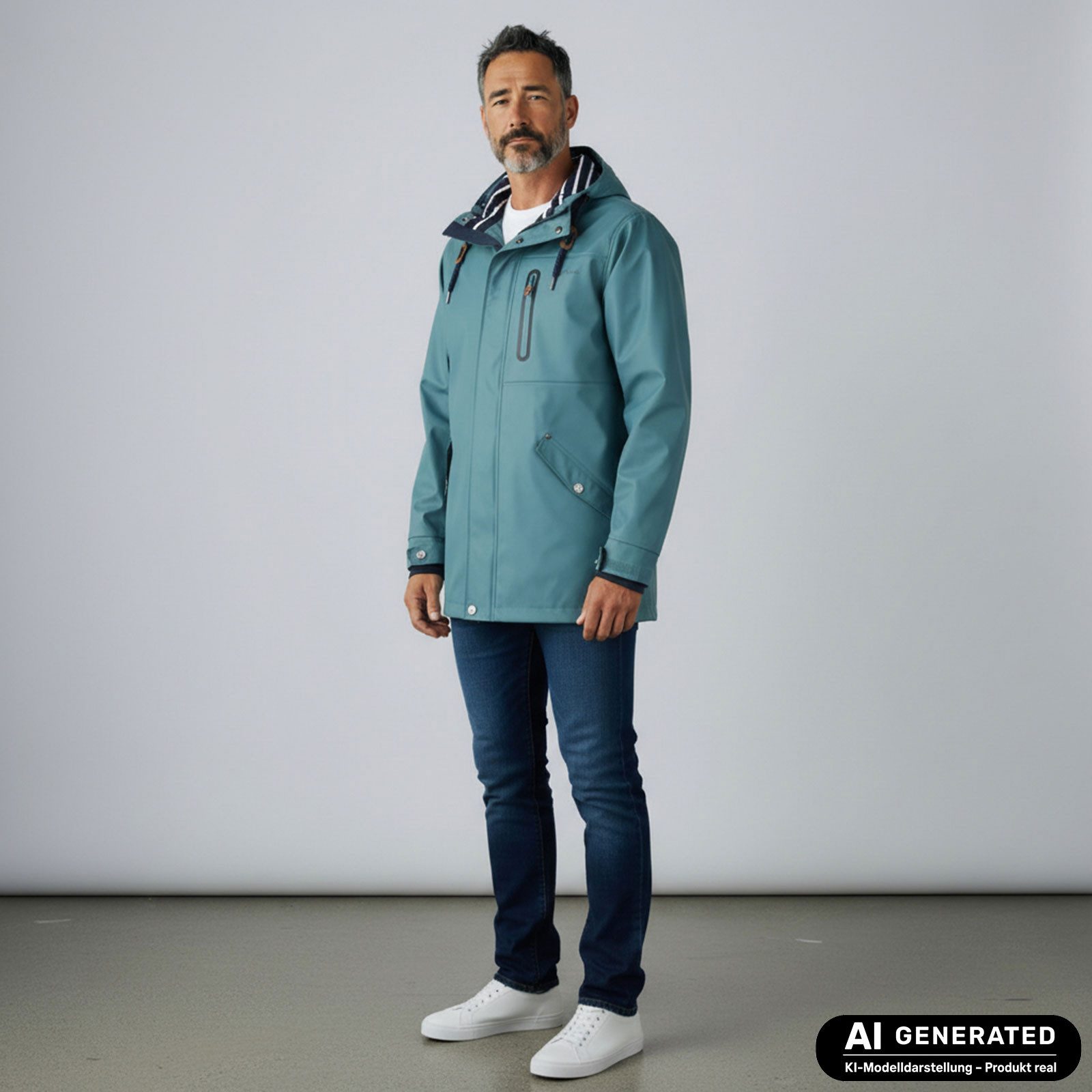 Dry Fashion Regenjacke Lübeck Herren PU-Parka - Outdoor-Jacke Mantel Wasserdicht & Winddicht Verschweißte Nähte, Verstellbare Kapuze, Abgedeckter Reißverschluss