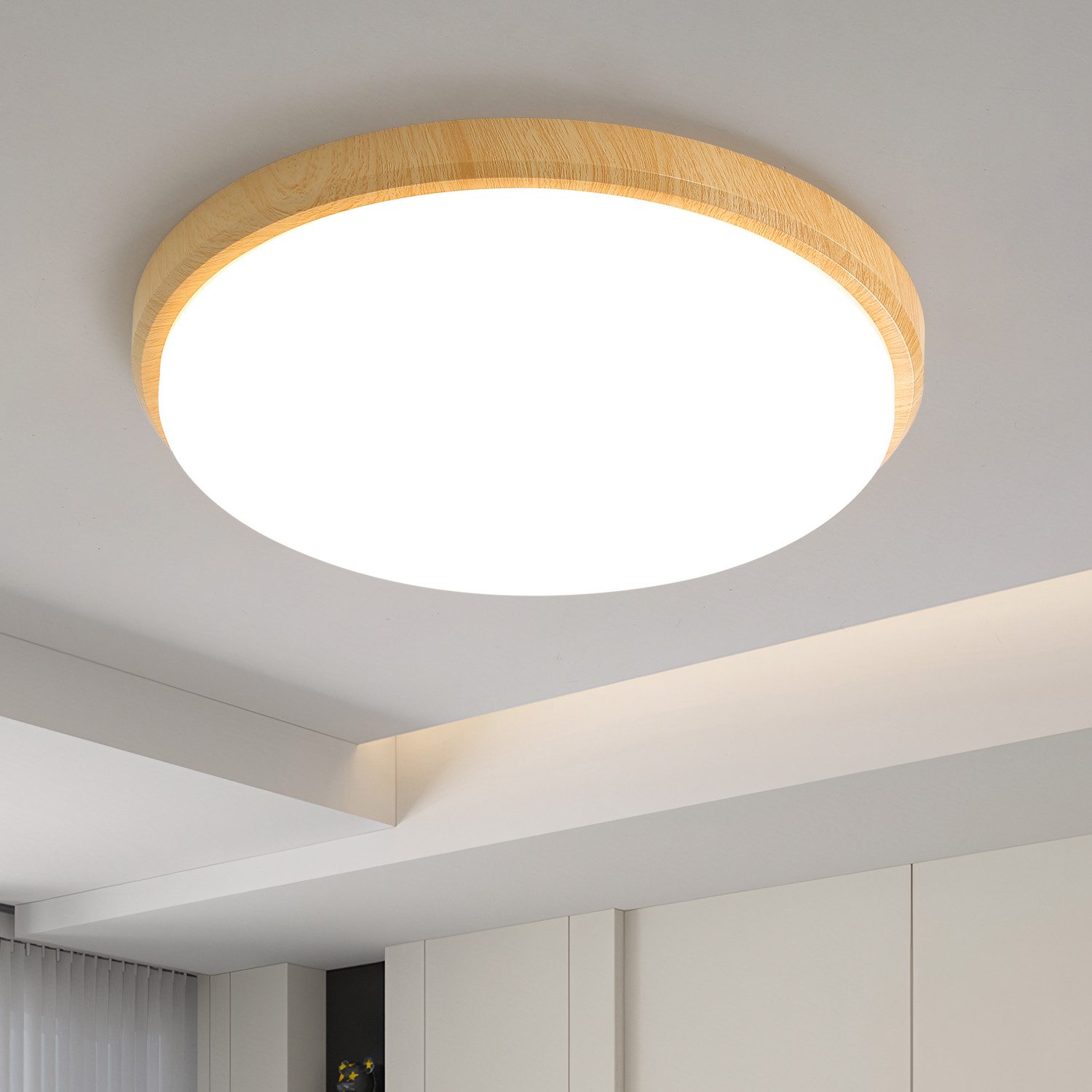 JDONG LED Deckenleuchte Flach Eckig/Rund/Holzolzoptik Deckenlampe, günstig online kaufen