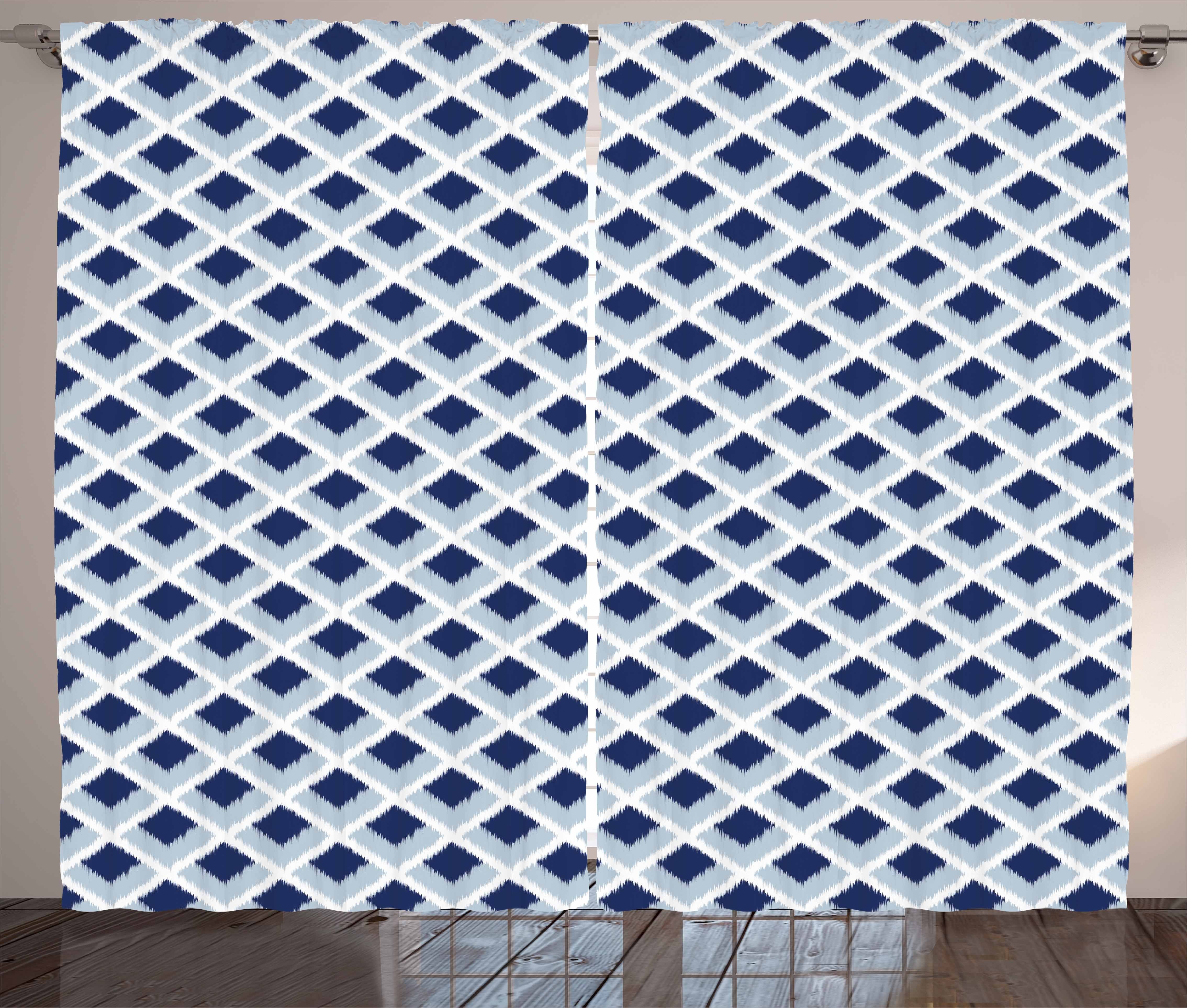 Gardine Schlafzimmer Kräuselband Vorhang mit Schlaufen und Haken, Abakuhaus, Ethnisch Blau getönte Ikat Moderne