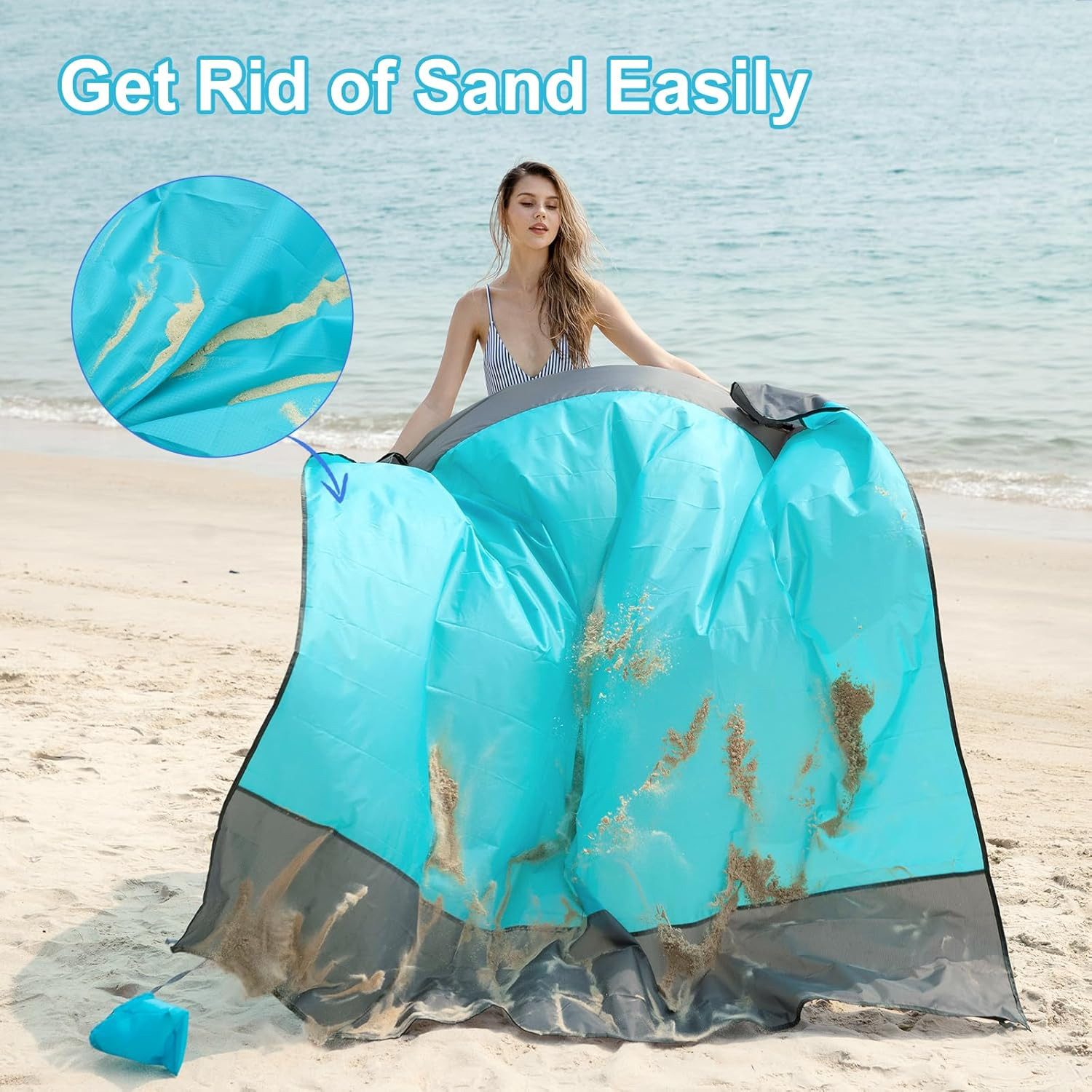 Picknickdecke XXL Stranddecke Picknickdecke 243×274 cm wasserdicht Blau, ISOPHO, Sandfrei, wasserdicht, faltbar, windfest, reißfest, kompakt – Bild 2 von 5