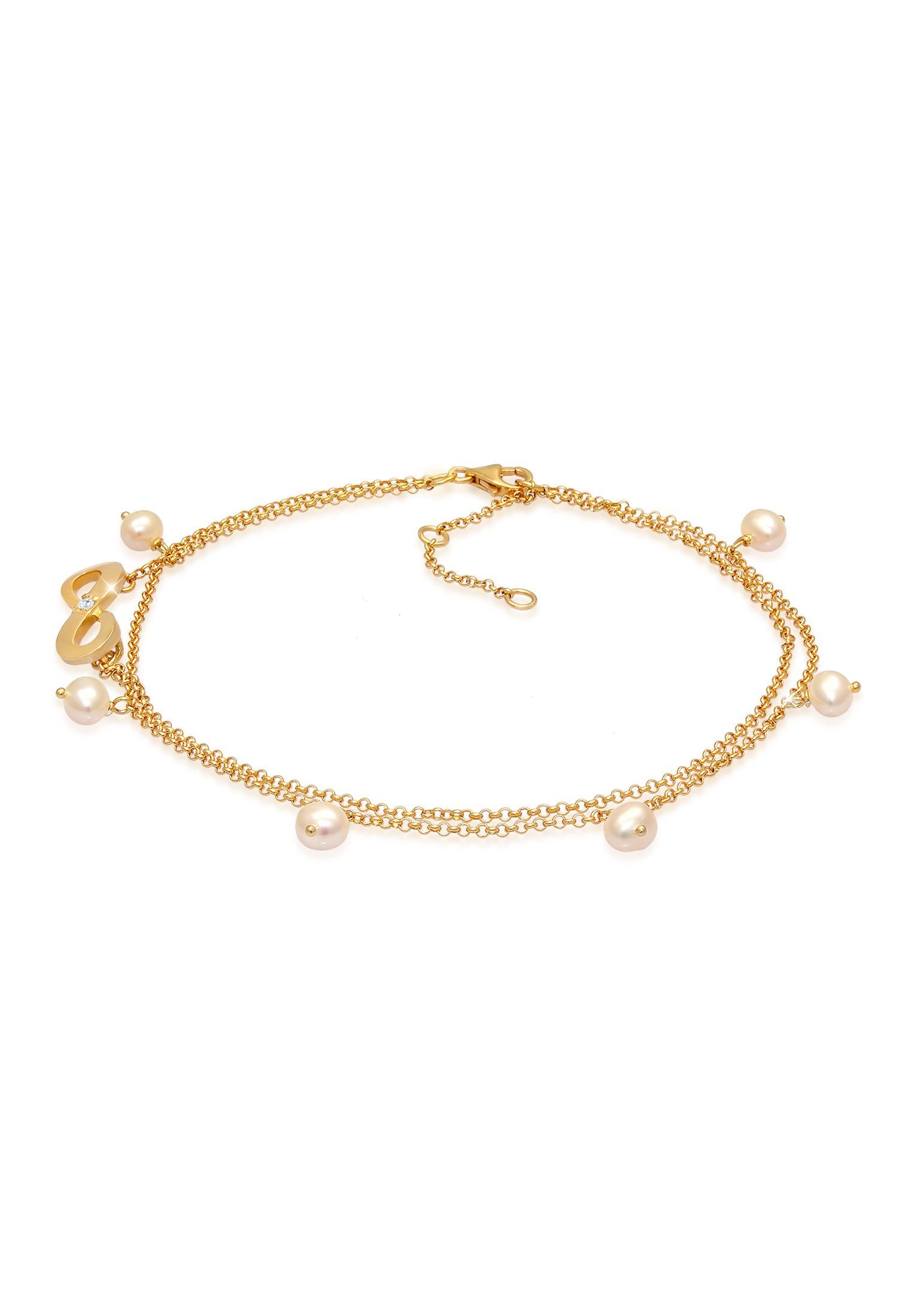 Nenalina Fußkette Infinity Zirkonia Süsswasserzuchtperlen 925 Silber, Infinity