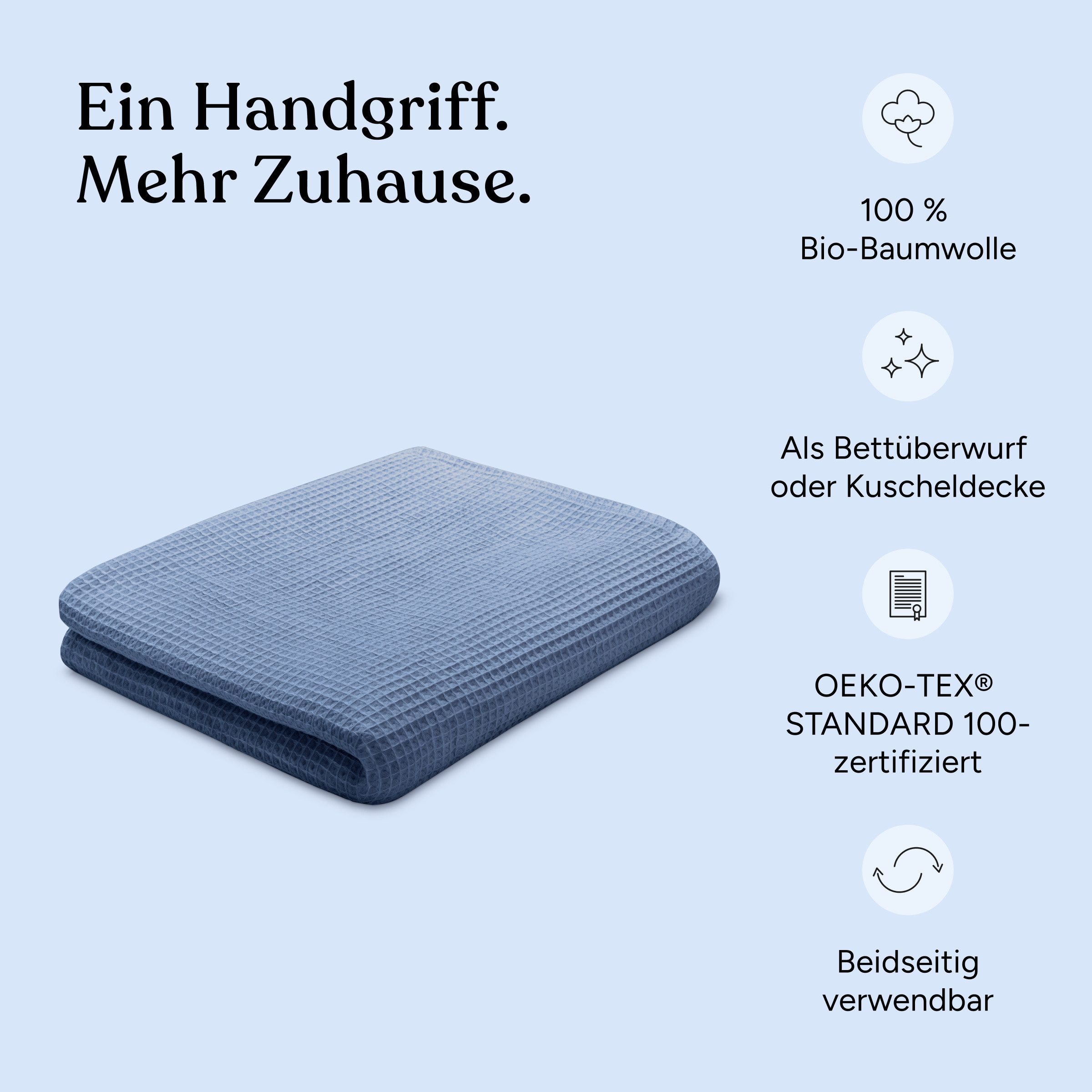 Ehrenkind Tagesdecke Sofadecke aus 100 % Bio-Baumwolle, strukturierter Waffelpiqué für eine griffige Haptik