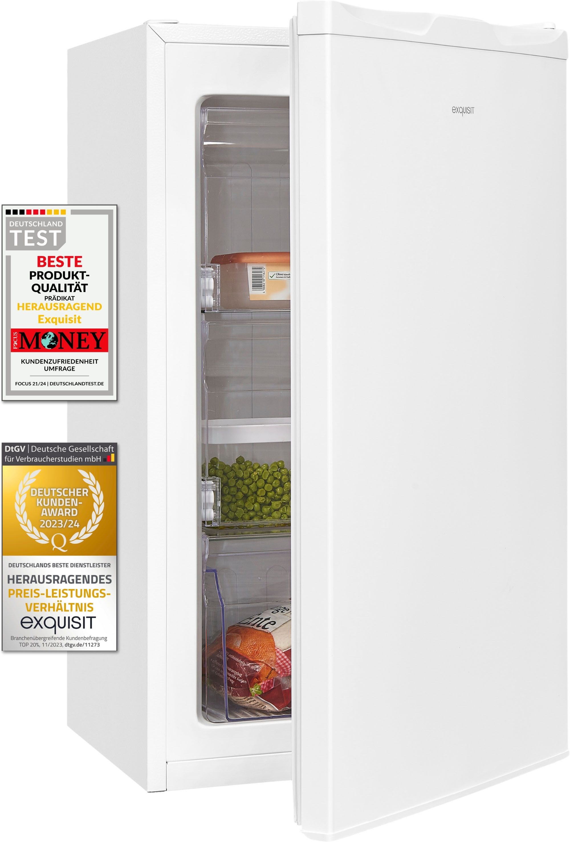 exquisit Gefrierschrank GS111-330D weiss, 82,5 cm hoch, 45,5 cm breit, 4*Gefrieren & flexible Gefrierschubladen für maximale Ordnung