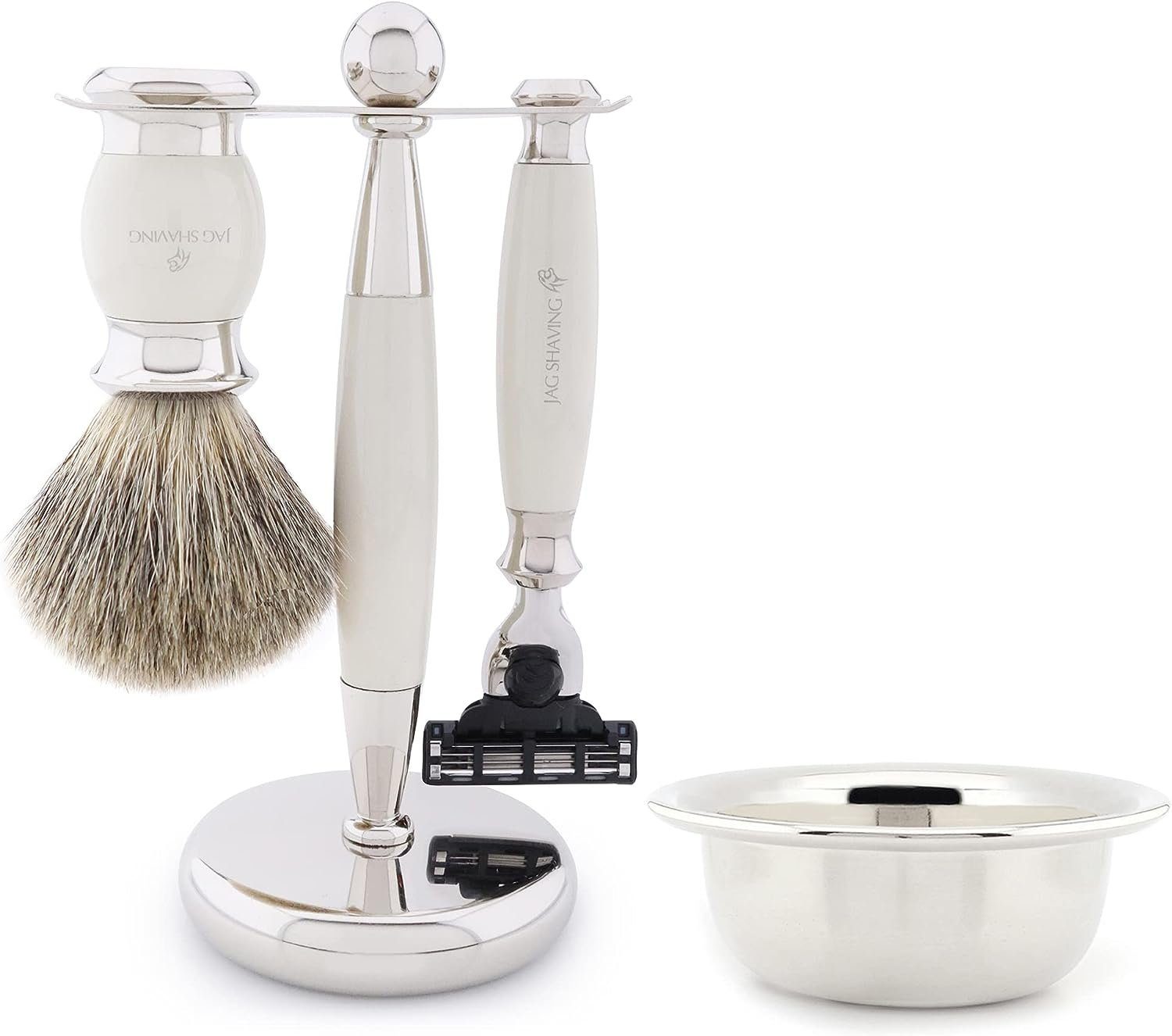 JAG SHAVING Rasierset 4-teiliges manuelles Rasierset für Männer im eleganten Look, 4-tlg., Gillette Mach3 Rasierer Doppelhalter Rasierschale, 3 Klingen sorgen für ein perfektes Rasiererlebnis