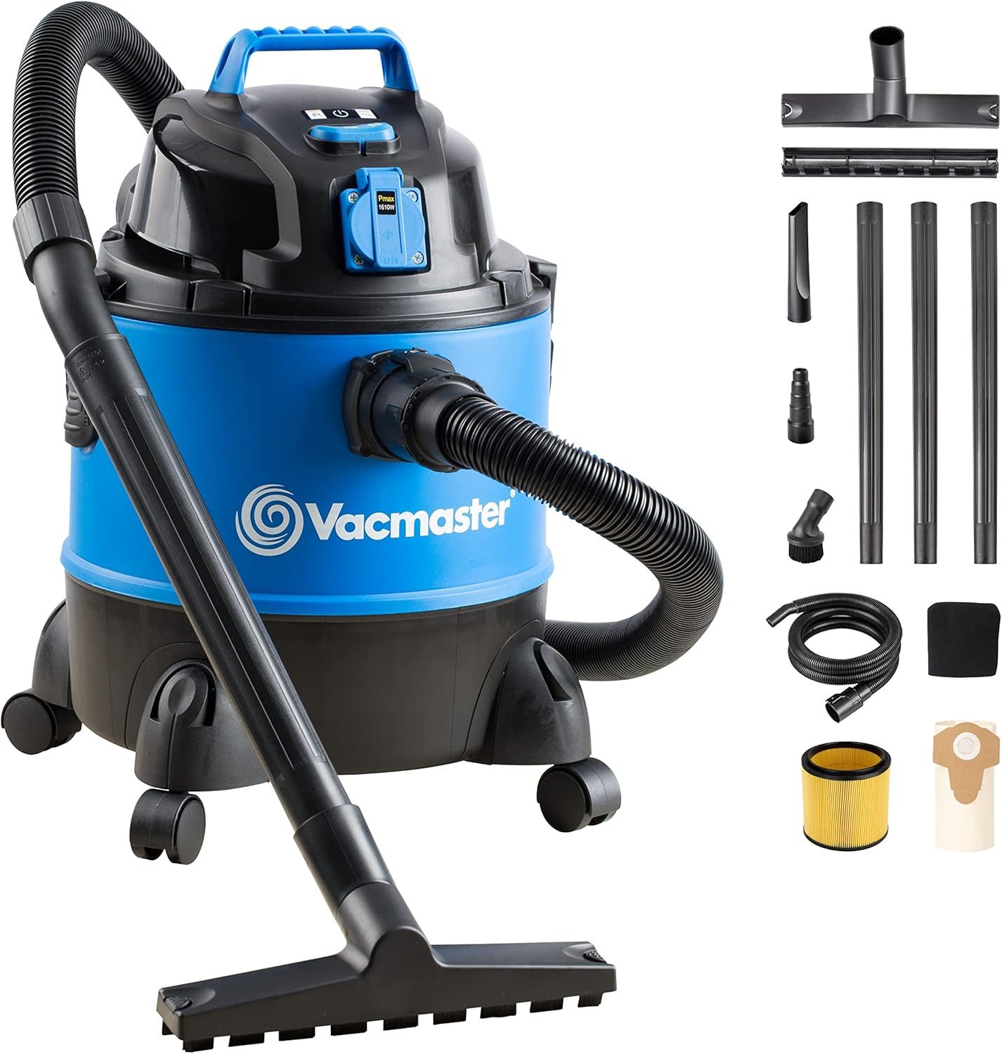 Vacmaster Industriesauger Nass Trockensauger Waschsauger Mehrzwecksauger Industriestaubsauger, 1250 W, für Haus, Garage, Auto inkl. Patronenfilter, Vliesfilterbeutel