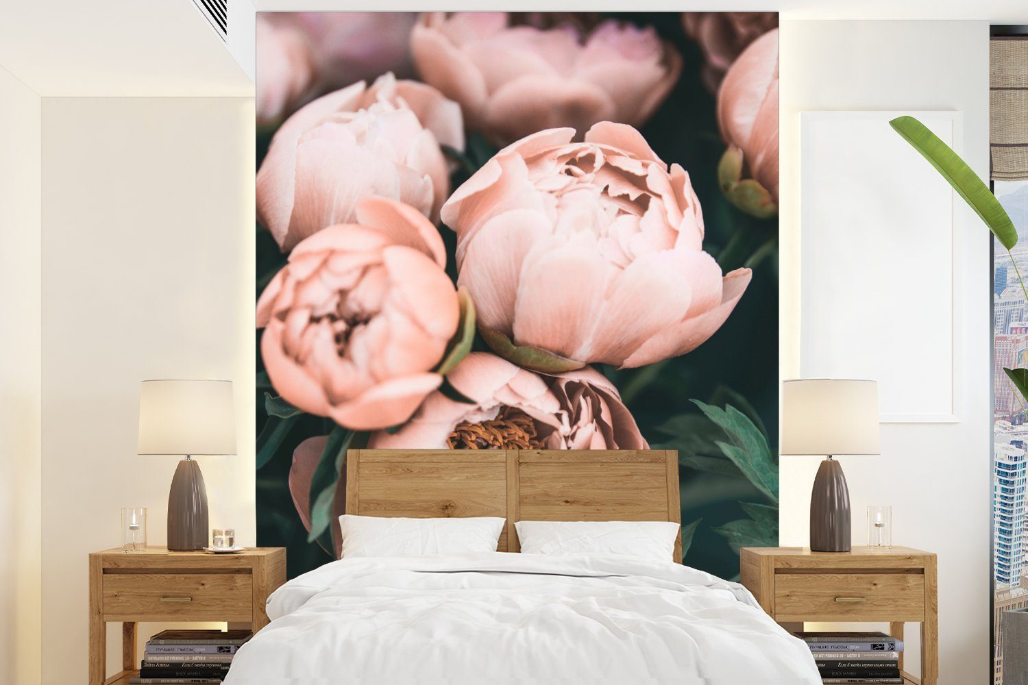 MuchoWow Fototapete Blumen - Rosa - Natur - Pflanzen, Matt, bedruckt, (4 St), Montagefertig Vinyl Tapete für Wohnzimmer, Wandtapete