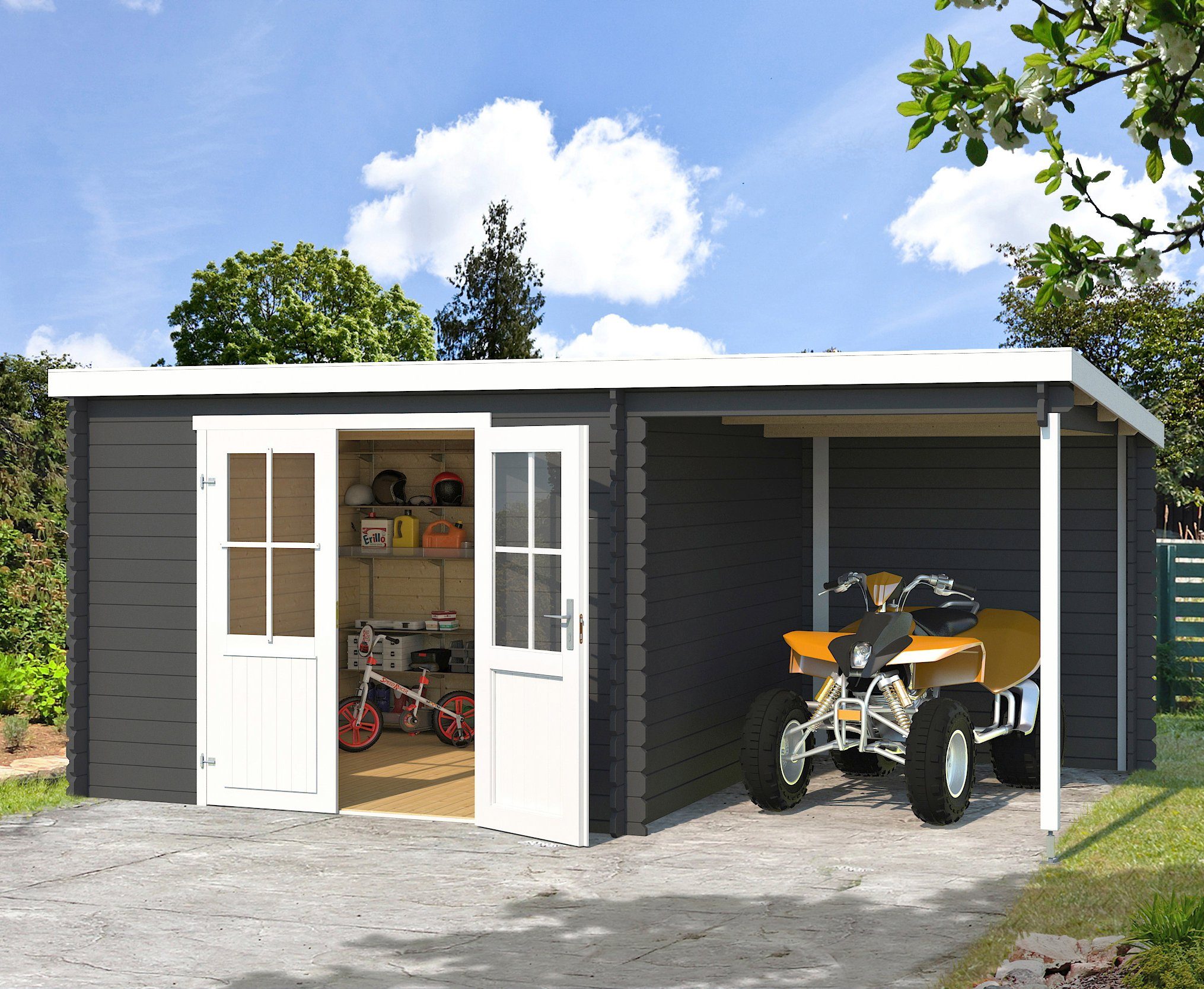 LASITA MAJA Gartenhaus Tampa, BxT: 501x319 cm, (Set), Blockbohlenhaus 28mm, mit Anbau